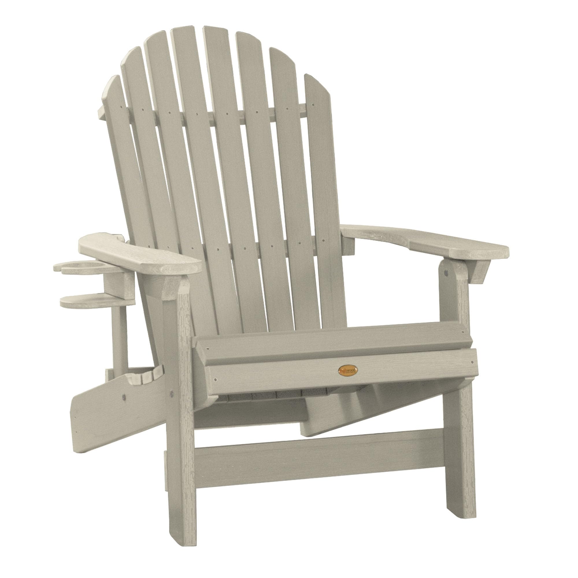 Highwood Hamilton King Size Folding Reclining Adirondack Chair with Cup Holder - Whitewash Outdoor Patio Furniture for Backyard, Poolside & Garden Relaxation