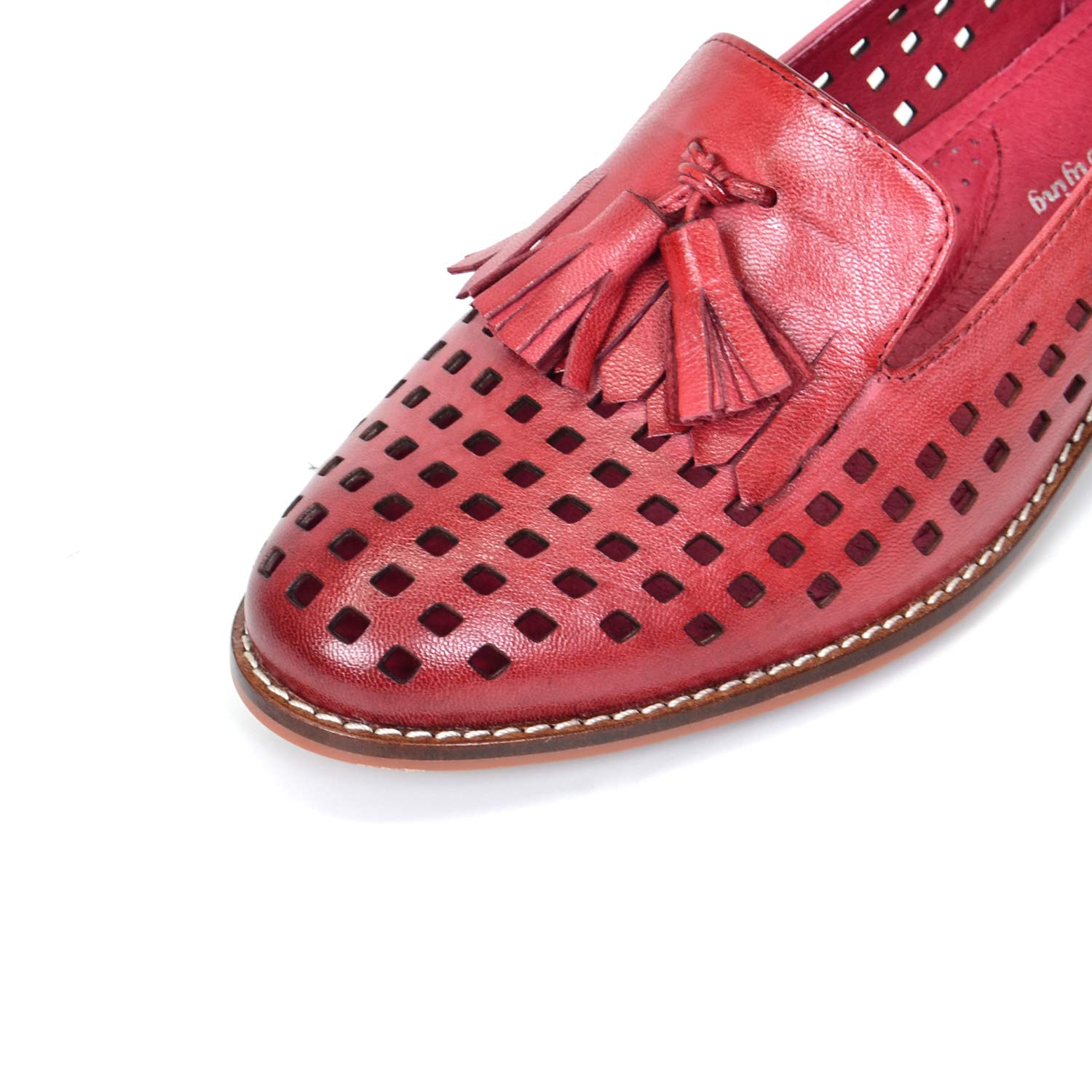 Mona Flying Women's Leather Tassel Loafers - Slip On Flats for Office & Casual Wear - Comfortable Work Shoes for Professional Women & Everyday Use