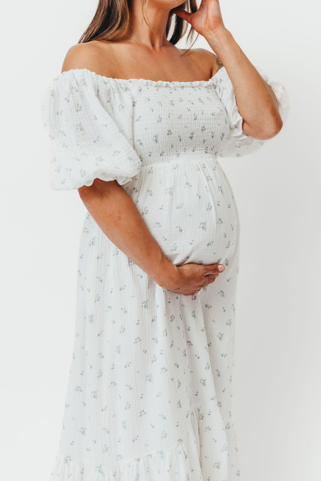 Livvy 100% Cotton Maxi Dress - Off White & Blue Floral Print | Women's Summer Beach Dress, Casual Boho Dress for Vacation, Party & Outdoor Events