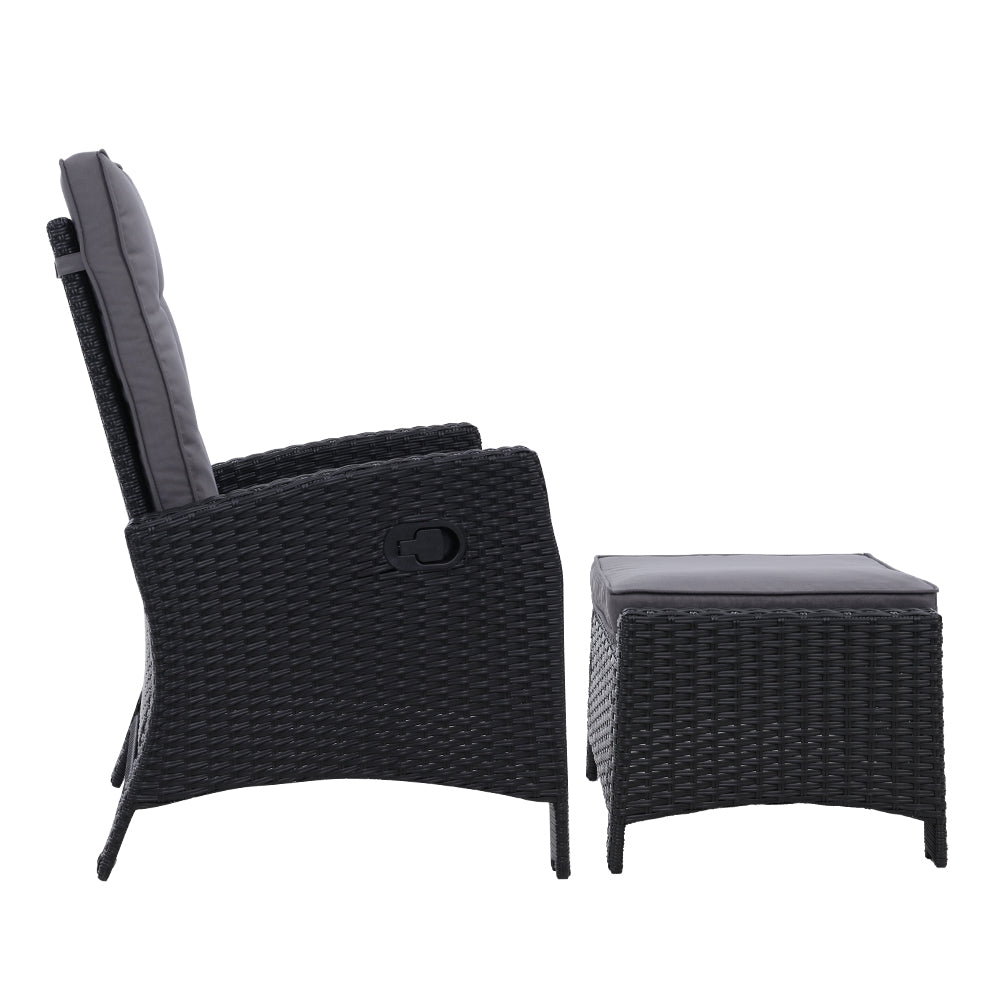 Elise Outdoor Recliner Chair with Ottoman - Patio Lounge Chair, Black - Perfect for Backyard, Poolside & Garden Relaxation