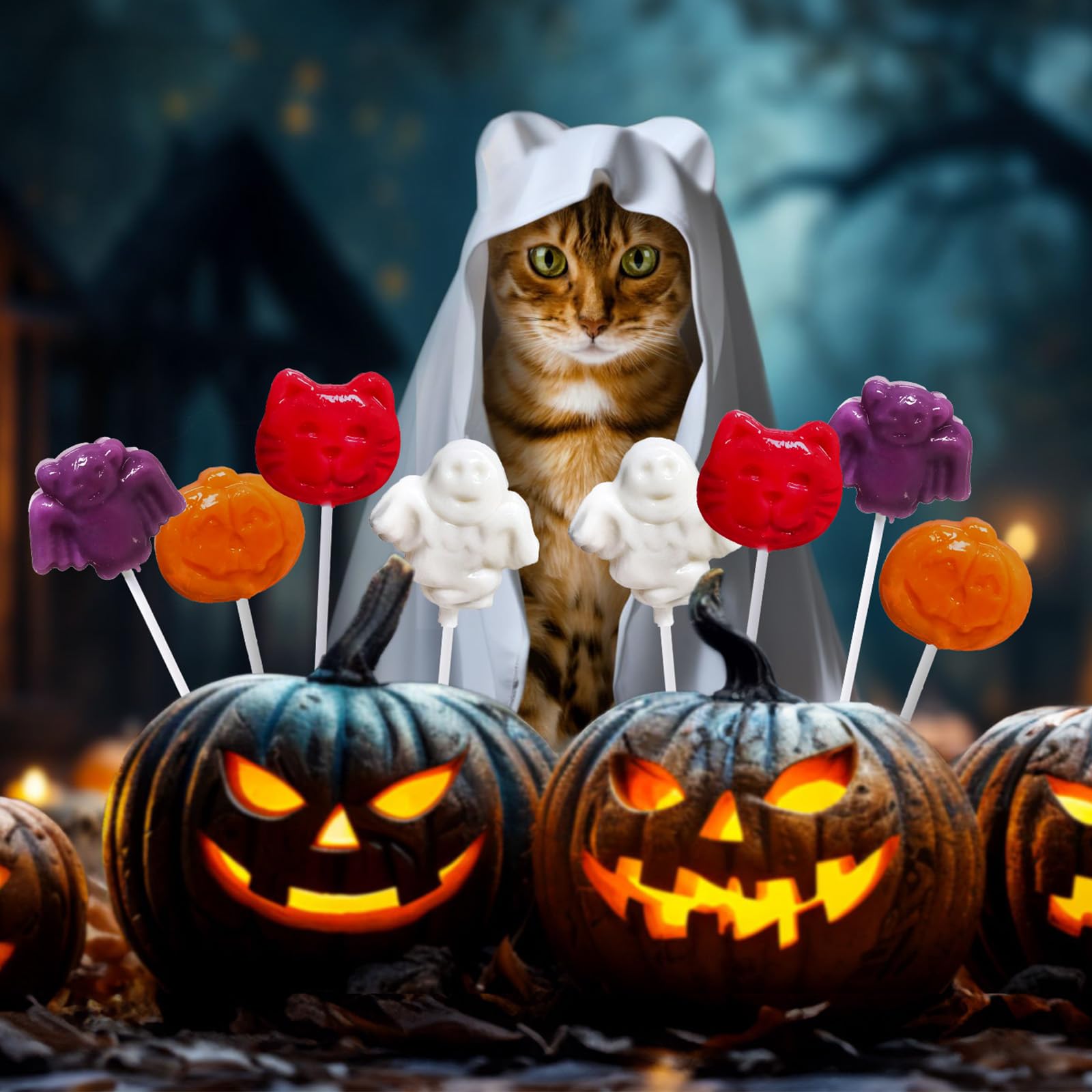 Halloween Lollipop Suckers Candy 36 Pack - Assorted Spooky Pumpkin, Bat & Cat Shaped Lollipops - Individually Wrapped for Trick or Treat, Party Favors & Goody Bag Fillers - Perfect for Halloween Parties, Classroom Treats & Candy Buffets