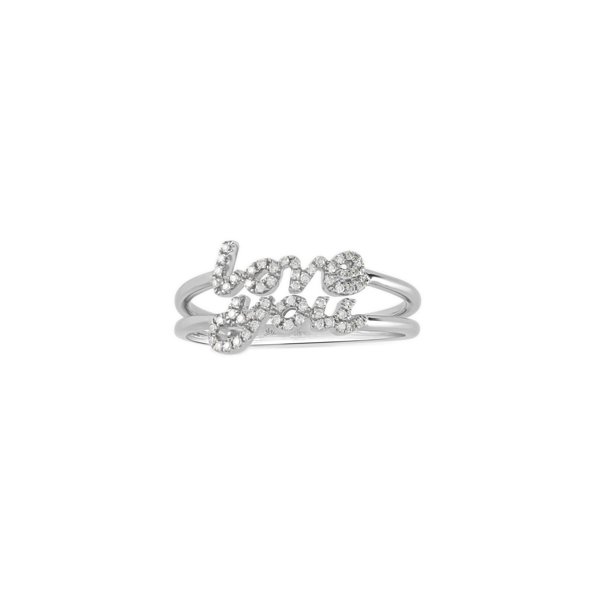 14k White Gold Diamond Love You Cursive Ring for Women - Elegant Stackable Promise Ring for Anniversary, Valentine's Day & Romantic Gifts