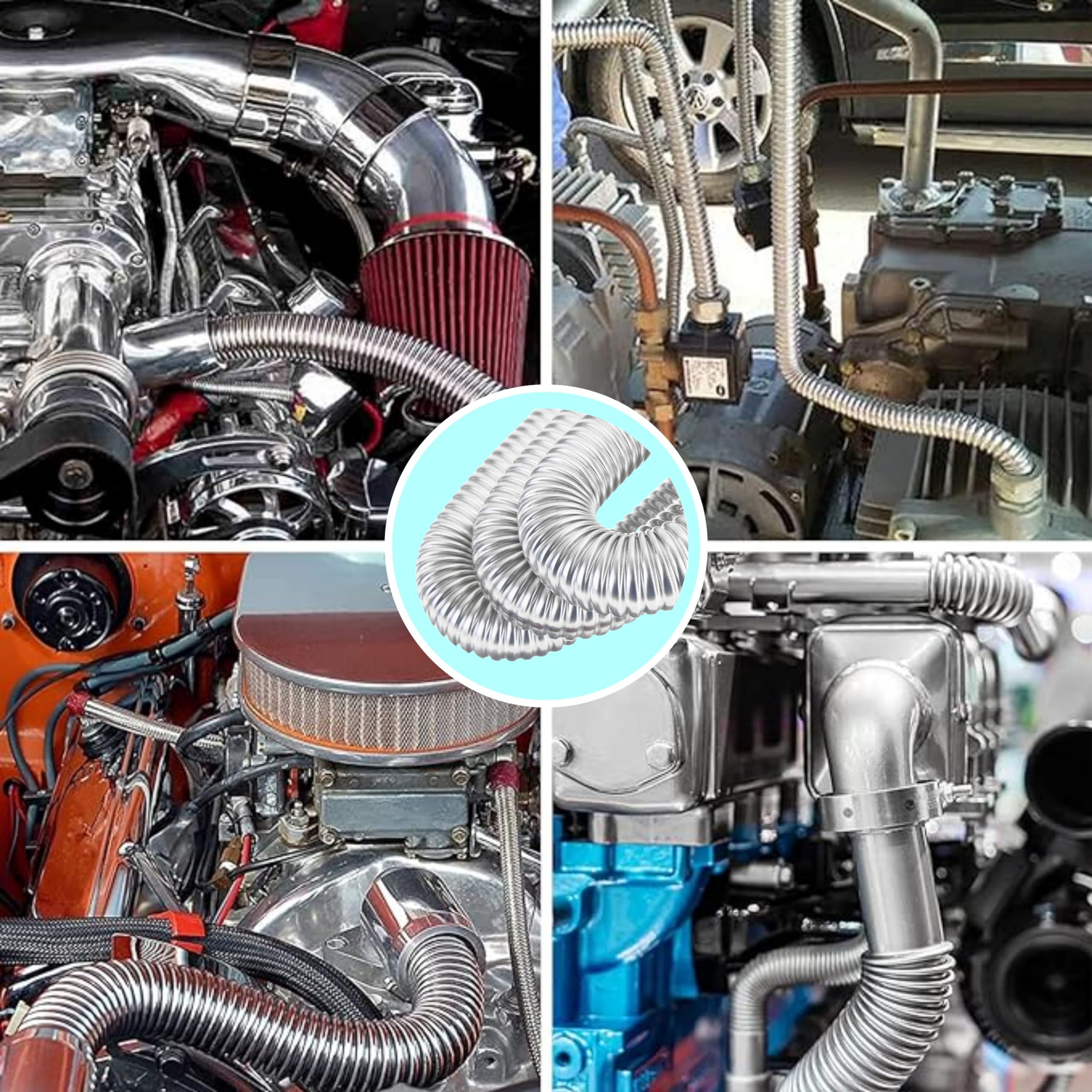 Stainless Steel Spiral Corrugated Exhaust Pipe for Parking & Diesel Heaters - 7.87in/20cm with Clamps (2PCS) - Perfect for RV, Truck, and Marine Heating Systems