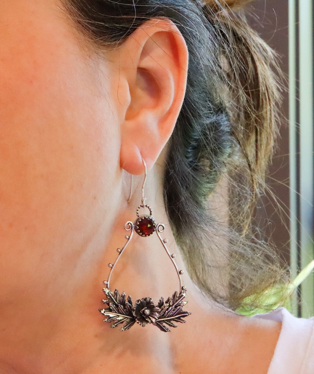 Poppy and Garnet Hoop Earrings | 14K Gold Plated Bohemian Style Jewelry | Perfect for Parties, Weddings & Everyday Wear