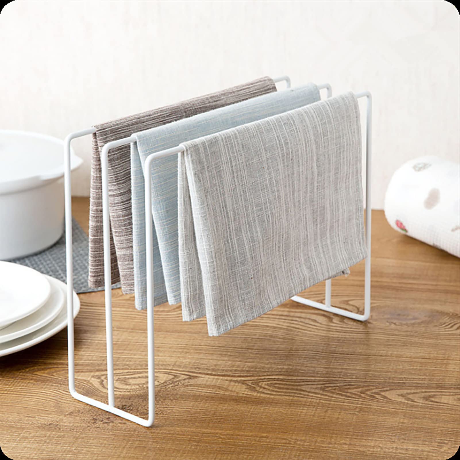 Stainless Steel Dishcloth Drying Rack for Kitchen Countertop - Foldable Sink Tray & Towel Holder - Compact Storage Organizer for Dish Cloths, Rags & Hand Towels (White) | Perfect for Small Kitchens, Apartments & RVs