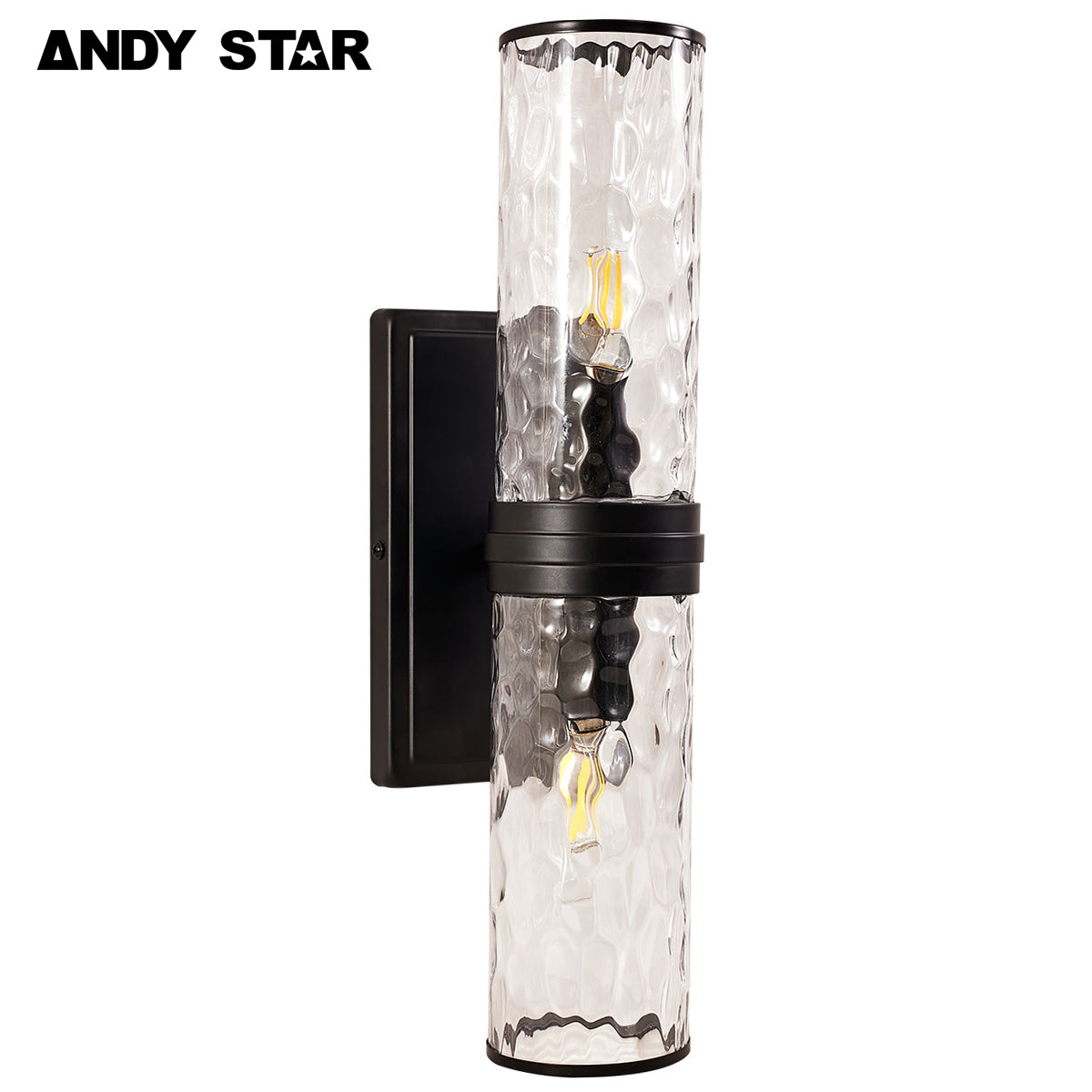 ANDY STAR Modern 2-Light Wall Sconce Fixture with Hammered Glass Shade - Vertical & Horizontal Mounting for Bathroom, Living Room, Hallway Lighting - Perfect for Bedroom, Entryway, and Corridor Decor