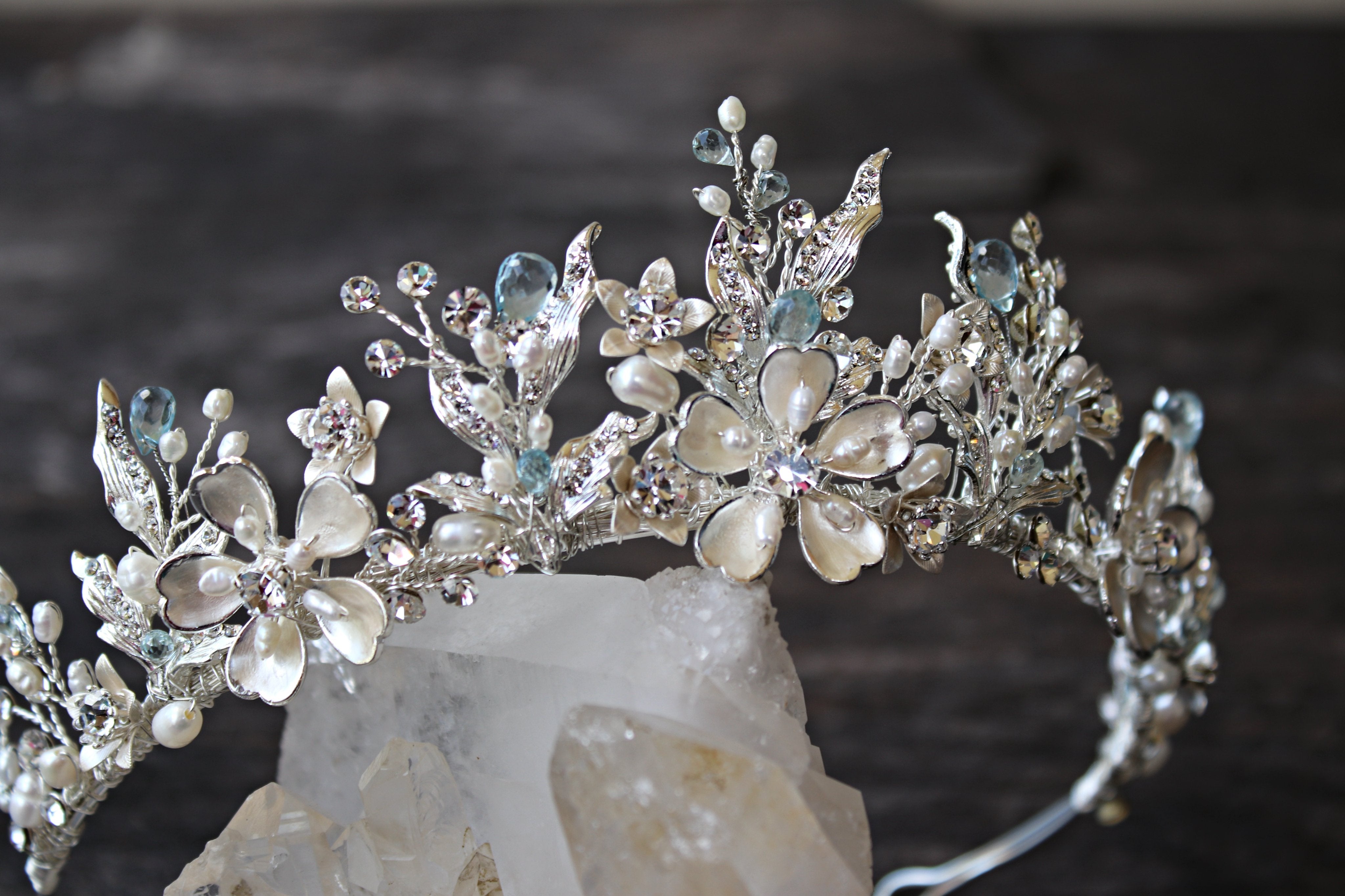 GENEVIEVE Gilded Blossoms Bridal Crown with Genuine Rubies - Elegant Wedding Headpiece for Brides, Bridesmaids & Flower Girls - Perfect for Boho, Vintage & Royal Wedding Themes