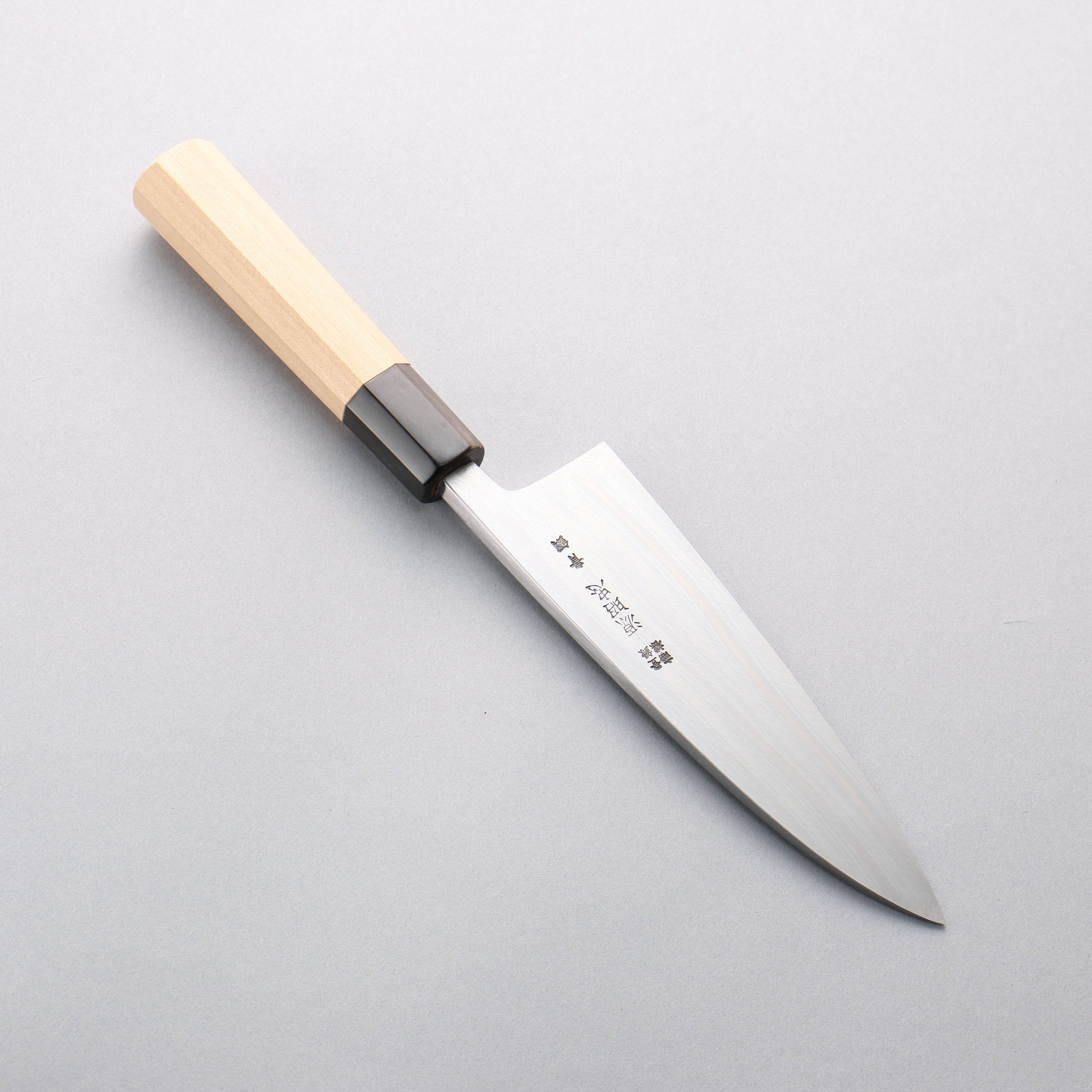 Premium Japanese Blue Steel No.2 Santoku Knife 165mm - Magnolia Wood Handle with Buffalo Horn Ferrule - Professional Chef's Knife for Slicing, Dicing & Chopping Vegetables, Meat & Fish