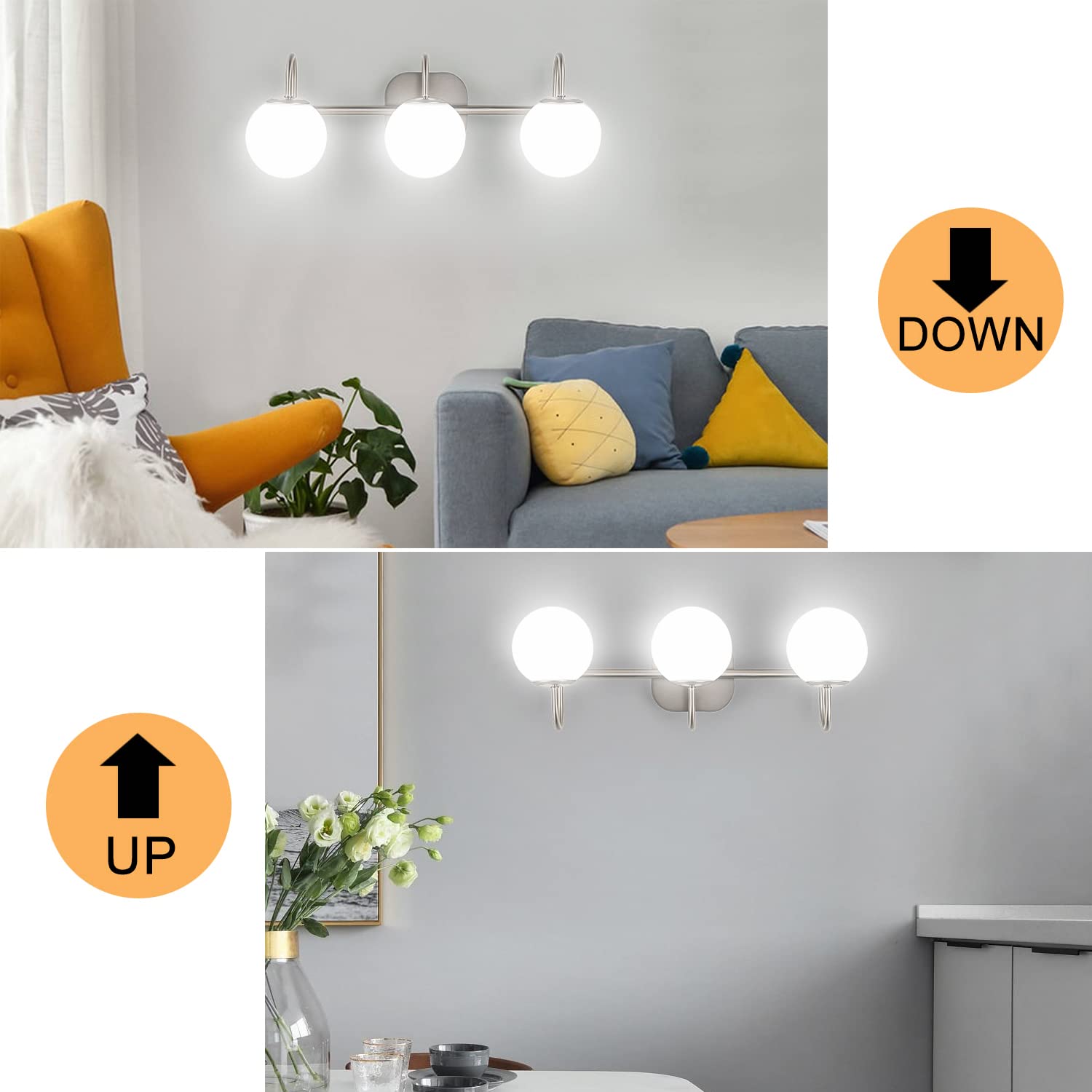 Modern Brushed Nickel Bathroom Vanity Light Fixture - 3-Light Wall Sconce with Milk White Glass Globe Shades for Bathroom Mirror Lighting, Vanity Bar & Powder Room (Excludes G9 Bulb) - Perfect for Contemporary Home Decor & Spa-Like Ambiance