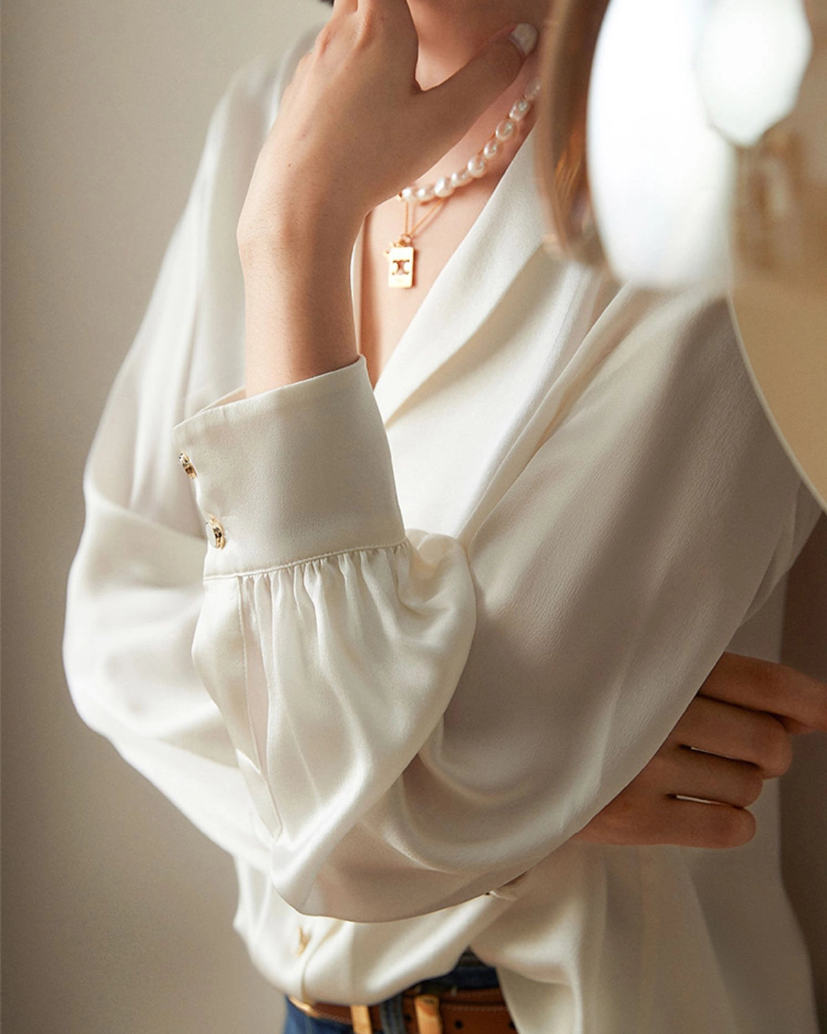 Elegant V-Neck Lapel Collar Silk Blouse for Women - Soft & Luxurious Satin Shirt for Office, Party & Special Occasions
