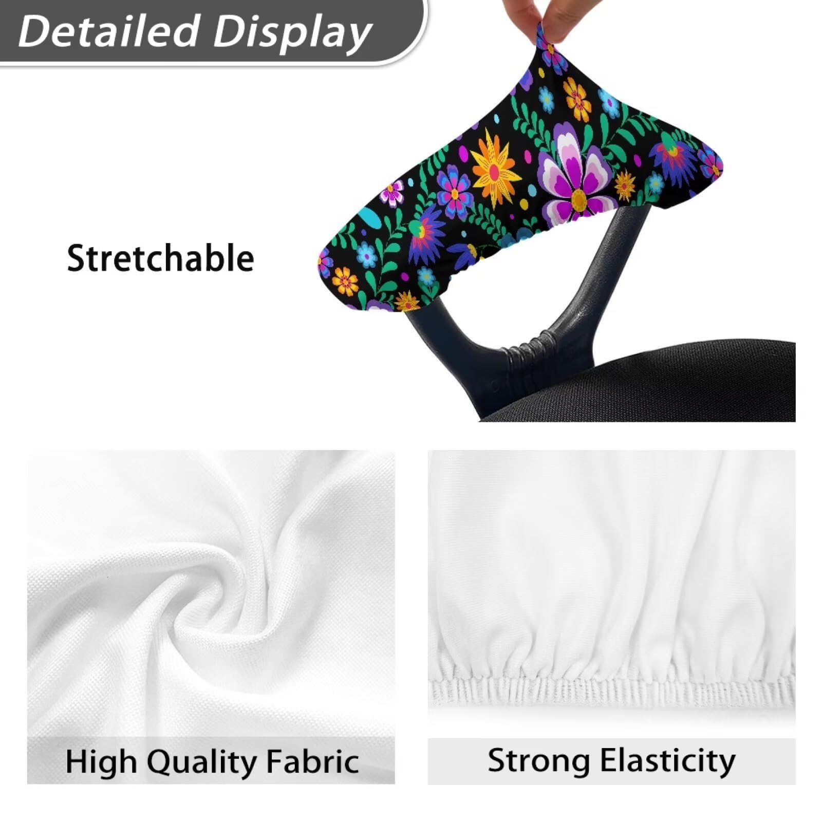 Boho Floral Print Armrest Covers for Office Chairs - Stretchable, Skin-Friendly Elastic Edge Protectors (2 Pack) - Perfect for Home Office, Gaming & Computer Desk Chairs