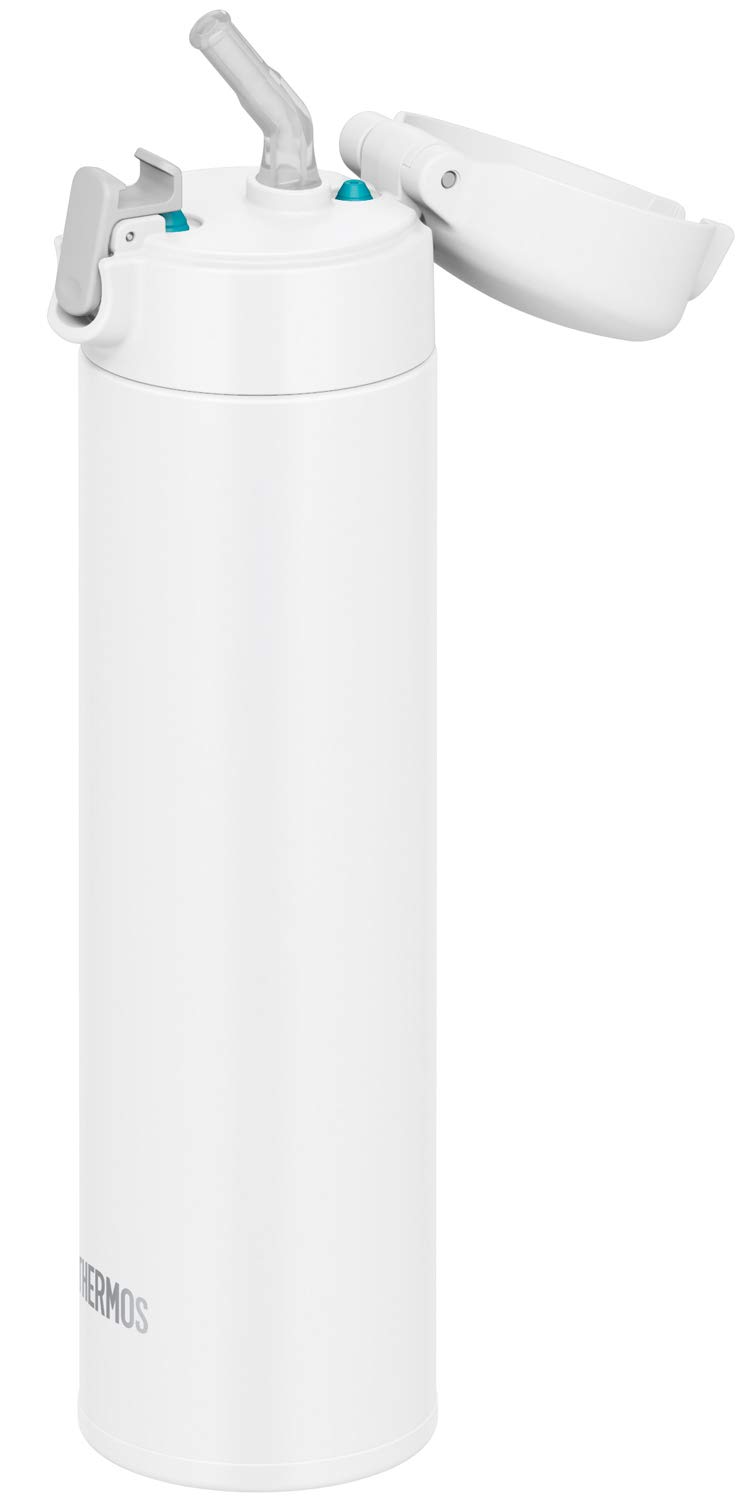 Thermos FJM-450 WH Vacuum Insulated Stainless Steel Water Bottle with Straw, 15.9 oz (450ml) - Keeps Drinks Cold for 24 Hours - Perfect for Gym, Hiking & Outdoor Activities - White