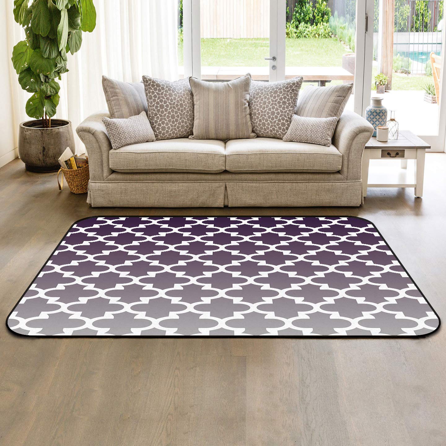 5' x 7' Ombre Purple Gray Moroccan Modern Area Rug - Vintage Geometric Pattern Indoor Outdoor Carpet for Living Room, Bedroom, Nursery - Soft Floor Covering for Kids Children - Perfect for Home Decor, Cozy Spaces & Play Areas