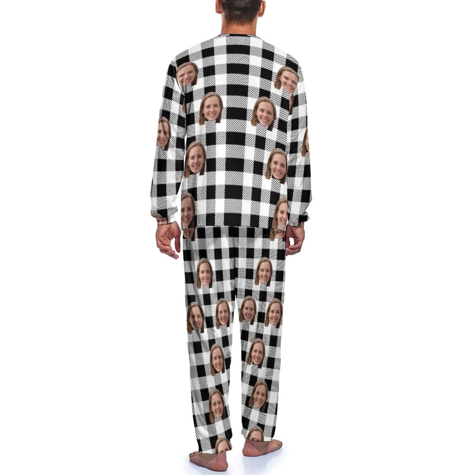 Custom Personalized Face Pajama Sets with Name - Funny Gift Sleepwear for Men, Dad, Husband & Boyfriend - Heart Print Blue Pajamas for Christmas, Birthday & Anniversary Gifts - Cozy Lounge Wear for Relaxing at Home