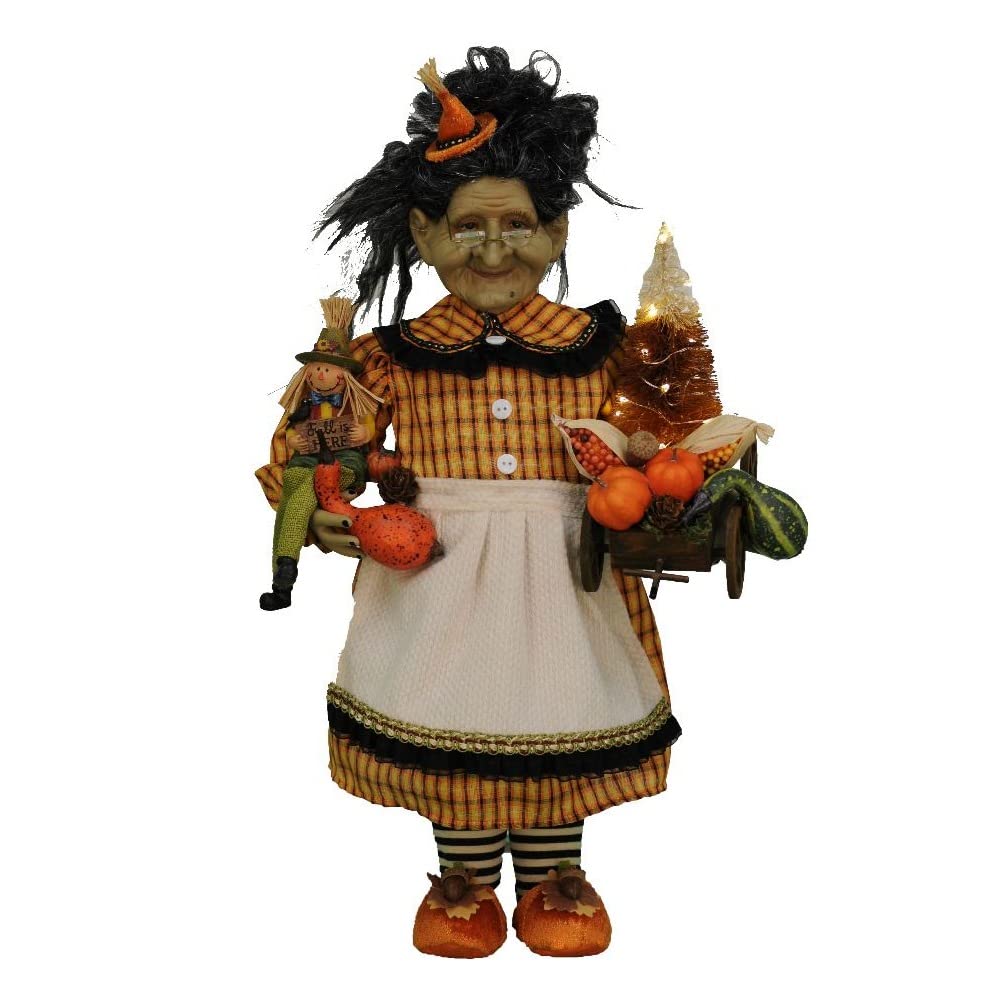 Handmade 21-Inch Lighted Fall Harvest Witch Figurine by Karen Didion - Halloween Home Decor, Holiday Collectible for Mantel, Porch & Seasonal Display
