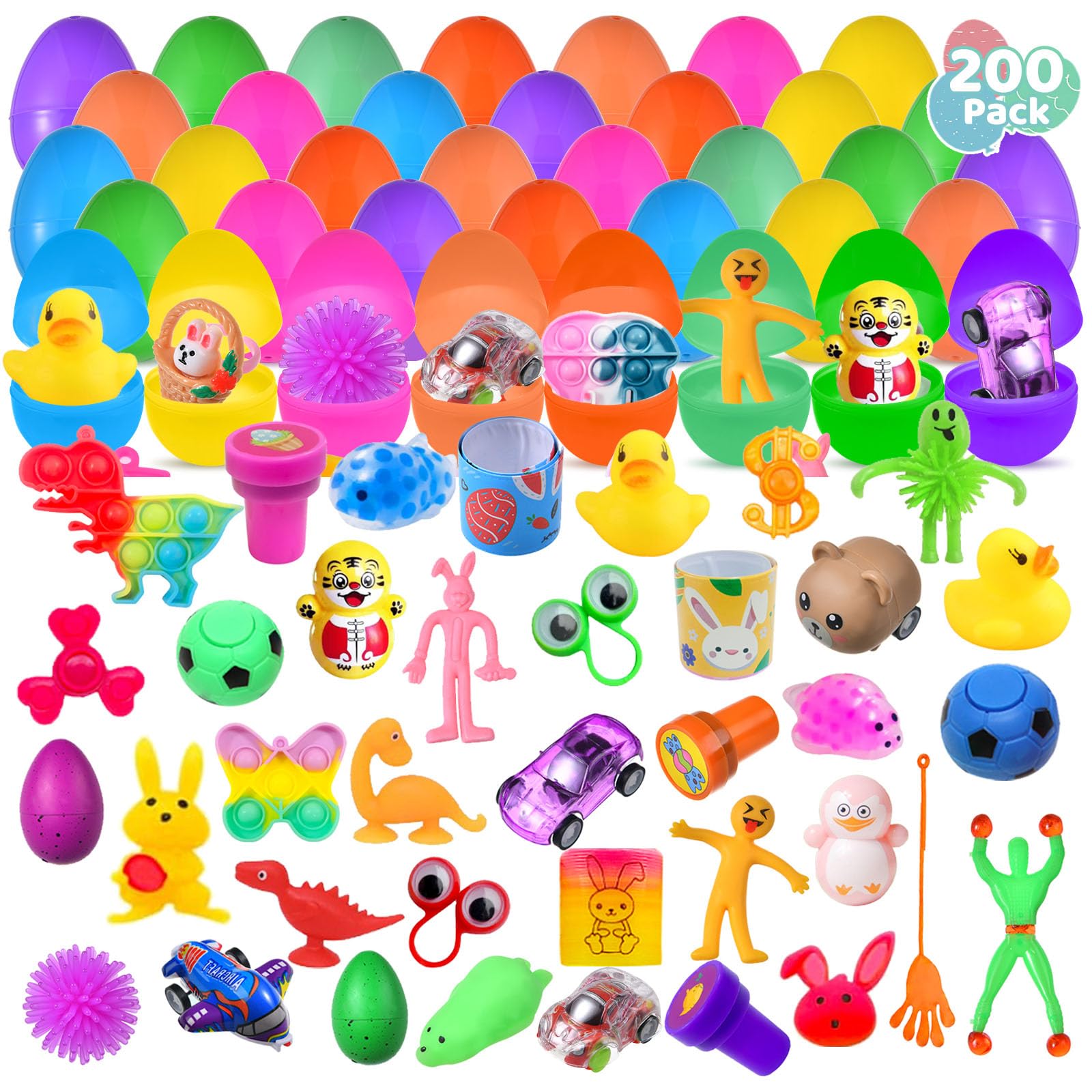 200 Pack Prefilled Easter Eggs with Mini Novelty Toys - Assorted Easter Party Favors for Kids, Toddlers & Teens - Perfect for Easter Egg Hunts, Party Baskets & Classroom Treats
