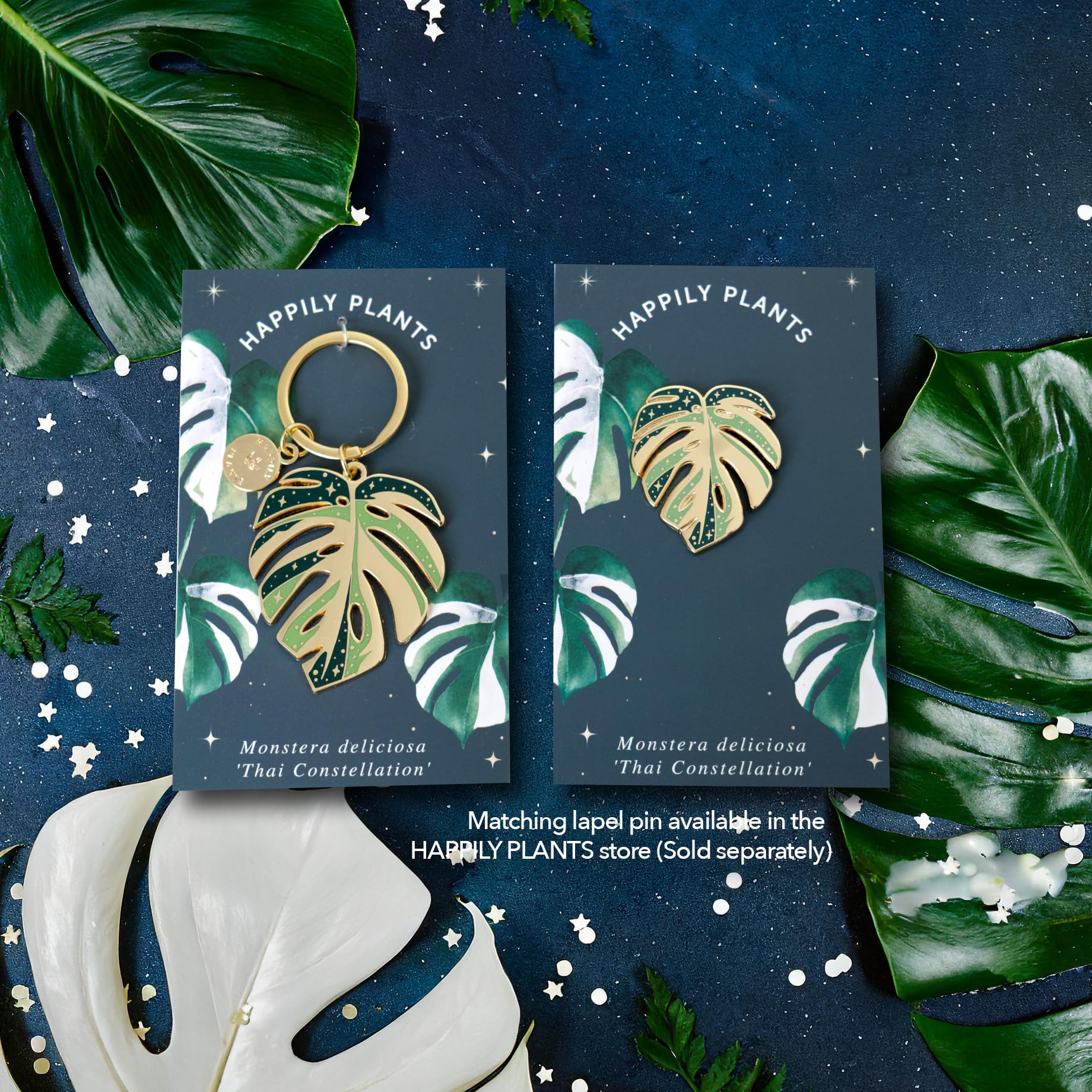 Variegated Monstera Thai Constellation Keychain - Gold & Green Plant Keychain Jewelry for Women | Unique Gifts for Plant Moms | Perfect for Home Decor, Office Accessories & Everyday Carry