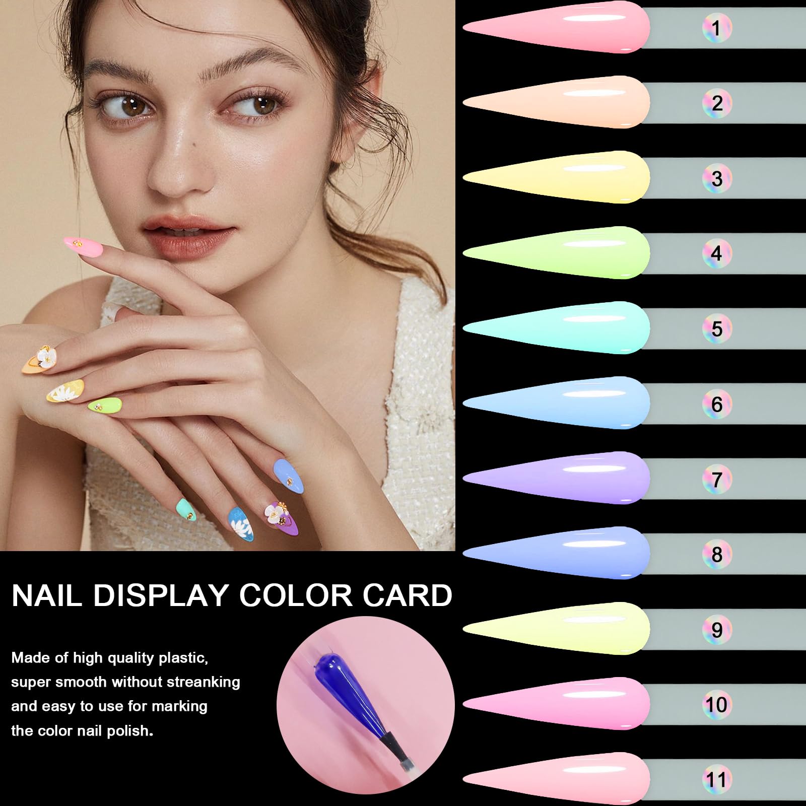 Allstarry 200 Pcs Natural Nail Swatch Sticks with Ring - Numbered Pointed False Nail Tips for Manicure Practice, Nail Art Display & Polish Samples | Perfect for Salon Professionals, DIY Nail Artists & Beauty Training