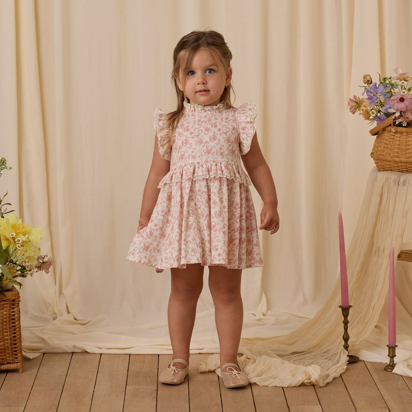 Alice Dress Pink Toile Floral Print Women's Vintage Style Dress - Perfect for Garden Parties, Tea Dates & Summer Weddings