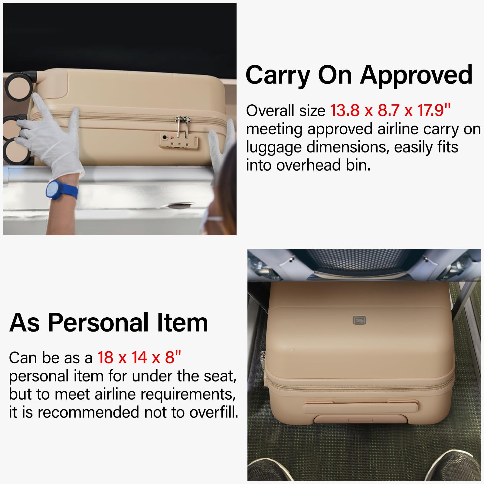 Hanke 16 Inch Underseat Carry On Luggage - Hard Shell Mini Suitcase with Wheels, TSA Approved Airline Travel Bag, Lightweight Small Suitcase for Women & Men (Cuba Sand) - Perfect for Business Trips, Weekend Getaways & Airplane Cabin Storage