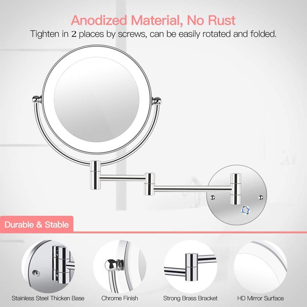 10X Magnifying Makeup Mirror with Dimmable LED Lights - Touch Screen Wall Mounted Bathroom Mirror for Shaving & Makeup Application - Perfect for Vanity, Dressing Room & Spa (UK Plug)