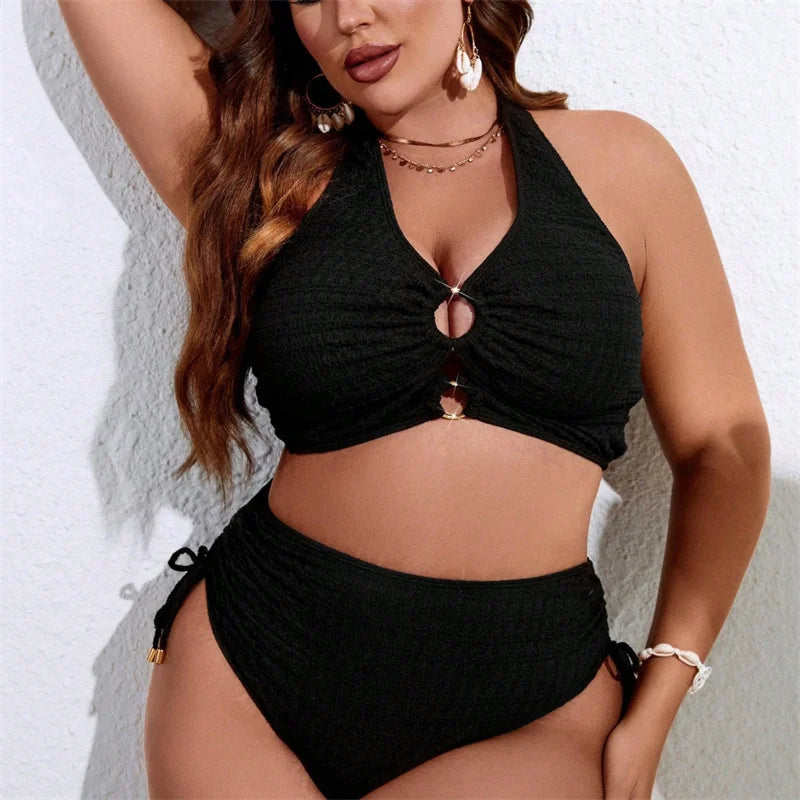 2025 Trendy Big Size Women's Bikini Set - Sexy Halter Two Piece Swimwear with High Waist & Bandage Design | Perfect for Beach Vacations, Pool Parties & Summer Getaways