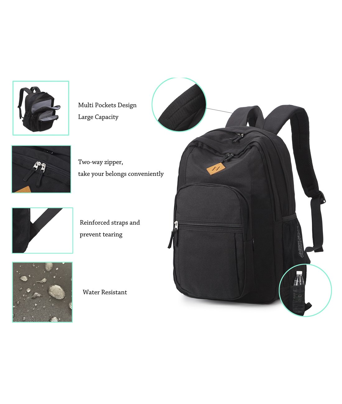 abshoo Classic Water-Resistant Travel Backpack - Lightweight School Bookbag for College Students & Commuters - Perfect for Daily Use, Outdoor Adventures & Business Trips