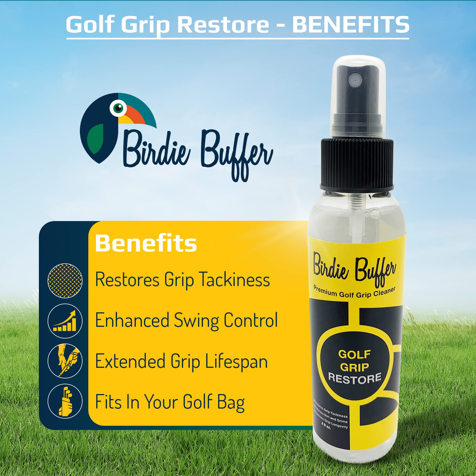 Eco-Friendly Golf Grip Restore & Club Cleaner | Made in USA | Restores Tackiness for Improved Performance | Easy Application, 4 Fl Oz | Perfect for On-Course and Practice Sessions
