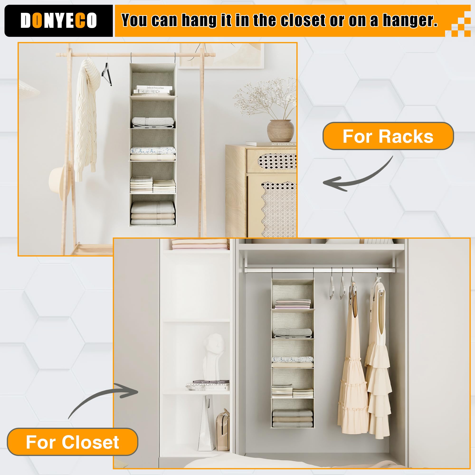 5-Shelf Hanging Closet Organizer for RV, Wardrobe, Nursery & Baby Room - Space Saving Storage Solution for Clothes, Toys & Linens - Perfect for Small Spaces, Campers & Home Organization
