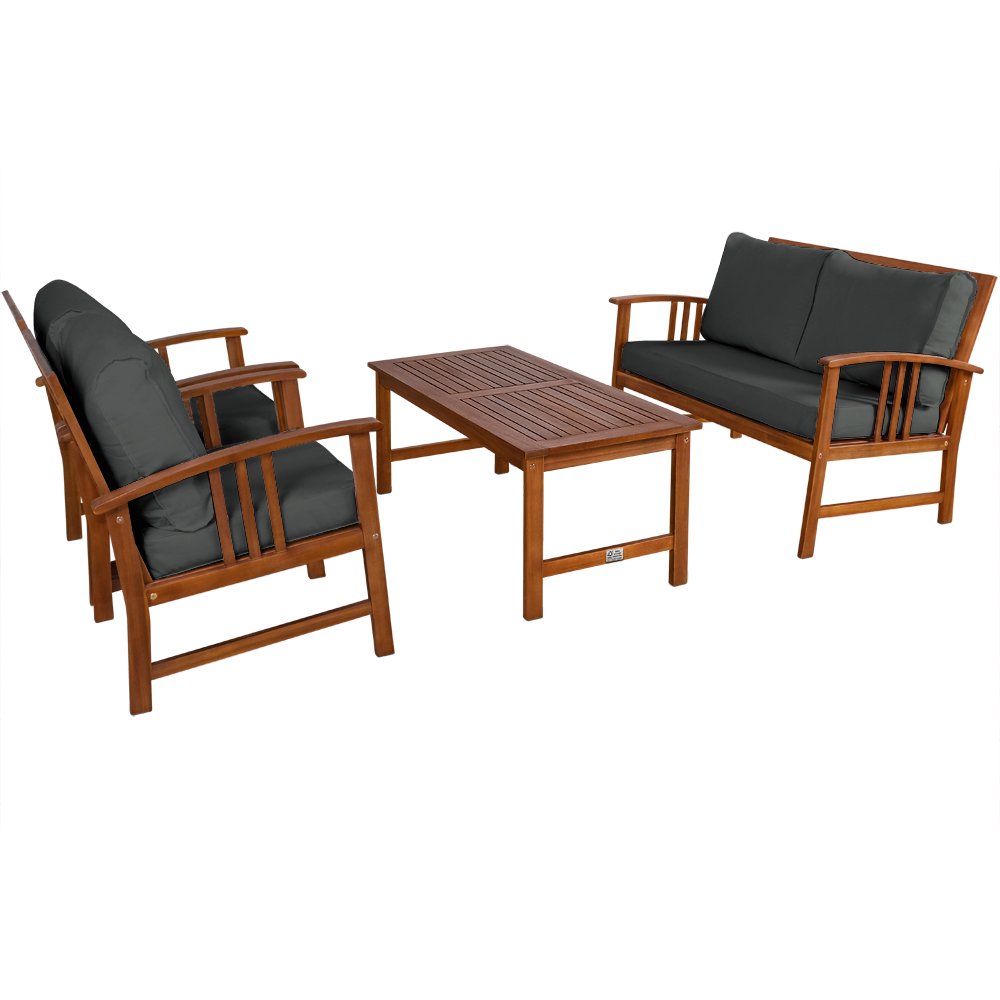 CASARIA® Outdoor Garden Furniture Set - FSC® Certified Acacia Wood Patio Sofa with Thick Cushions, Grey | Durable All-Weather Lounge Seating for Deck, Balcony, Backyard & Poolside Relaxation