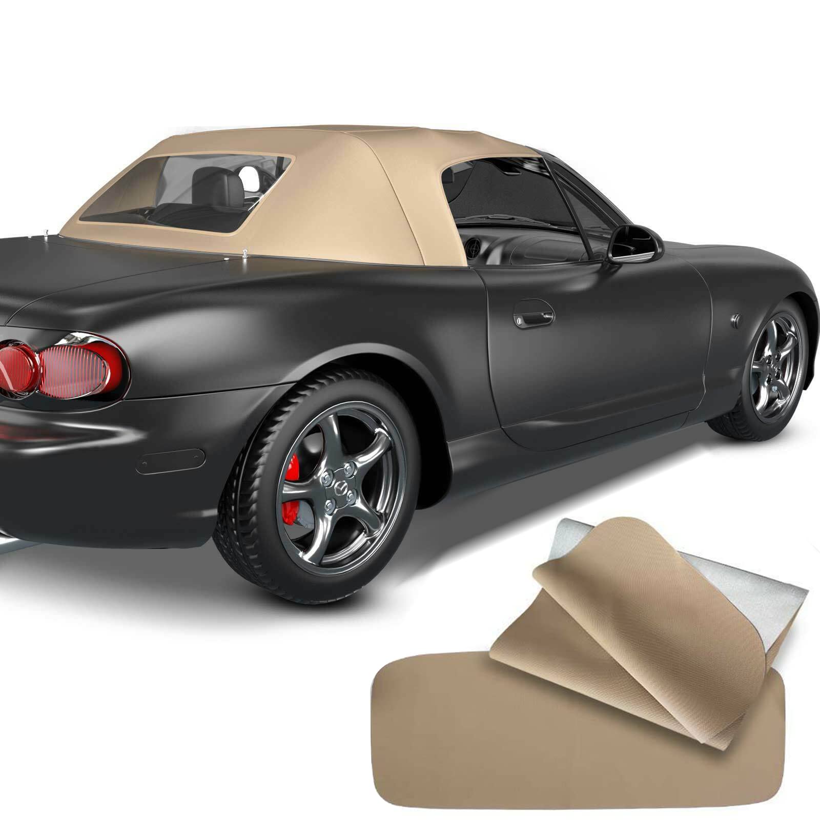 Premium Tan Convertible Soft Top with Plastic Window for Mazda Miata 1990-2005 | MA14 MA1100339902 | Durable Replacement Convertible Top for Roadster & Weekend Cruising