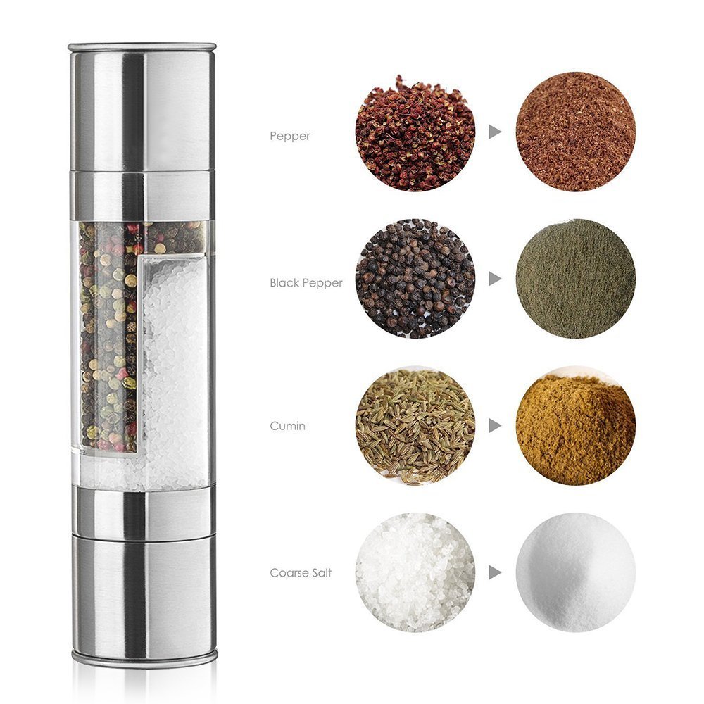 Premium Stainless Steel 2-in-1 Salt and Pepper Grinder - Adjustable Ceramic Core Spice Mill for Kitchen & Dining - Perfect for Cooking, BBQ, Camping & Gifting
