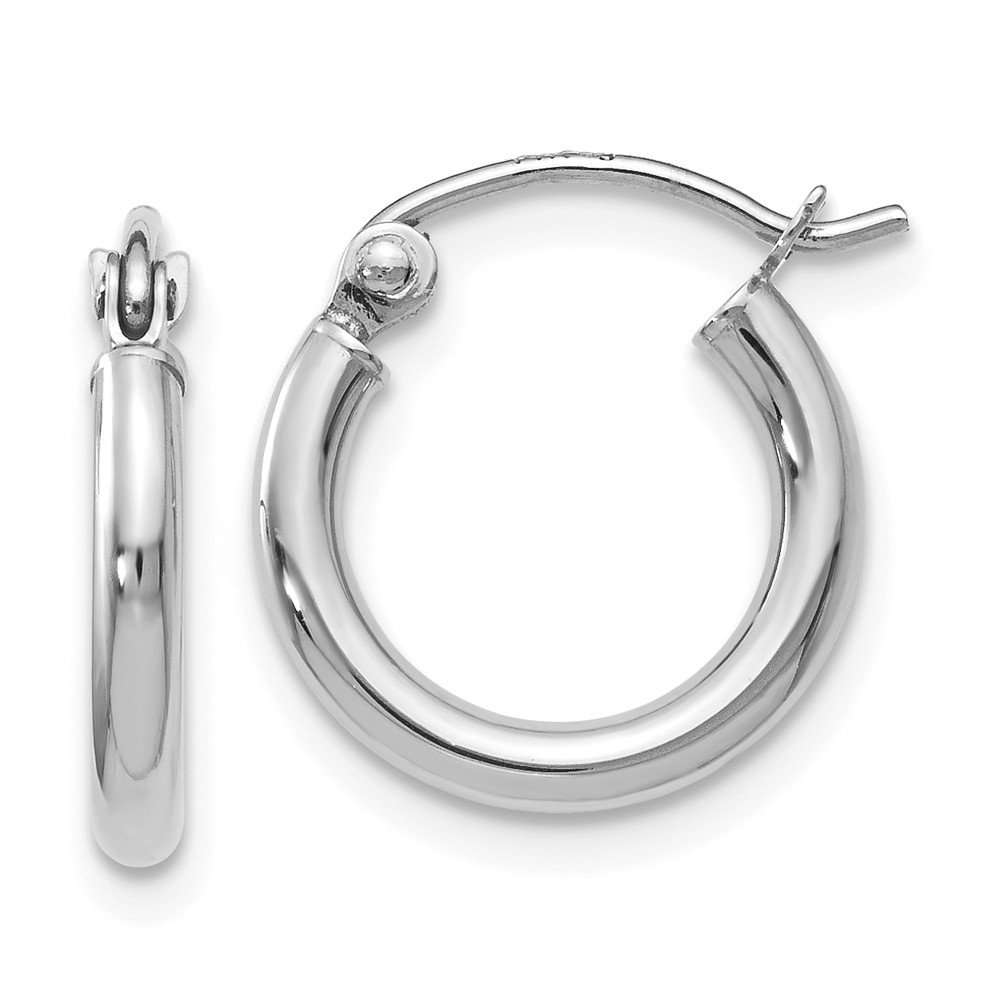 10K White Gold Hinged Tube Hoop Earrings - 13mm x 12mm Dainty Minimalist Stud Earrings for Women, Perfect for Everyday Wear, Parties & Gifts