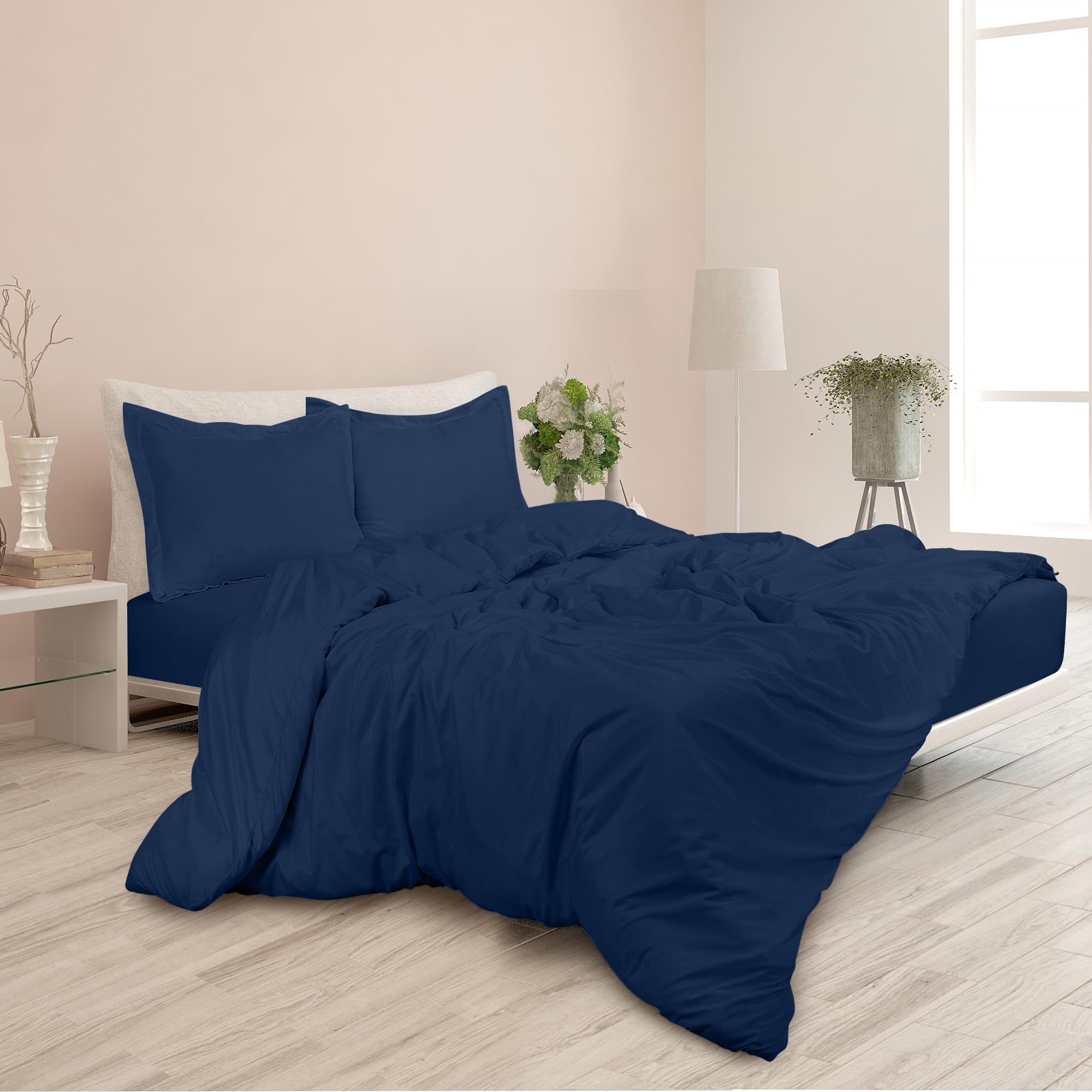 ROYALE Navy Duvet Cover Queen Size - 3 Piece Luxury Bedding Set with Button Closure - 90x90 Inch Duvet Cover & 2 Pillow Shams - Soft Microfiber Comforter Cover - Perfect for Master Bedroom, Guest Room & Vacation Homes