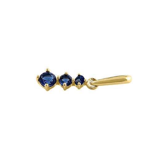 14K Yellow Gold Triple Round Blue Sapphire & CZ Pendant Necklace for Women - Elegant Jewelry Gift for Birthday, Anniversary & Special Occasions