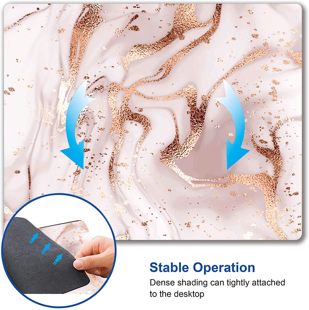 Pink Rose Gold Marble Mouse Pad for Women - Washable Non-Slip Rubber Base Square Cloth Mousepad for Office Laptop & Wireless Mouse - Cute Desk Accessory for Work, Gaming & Home Office Setup