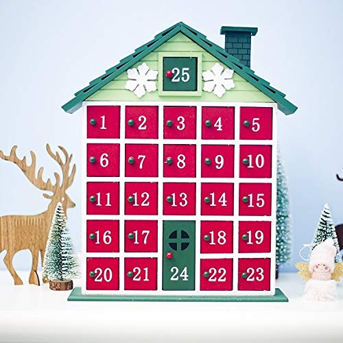 HEGWE 2-Piece Wooden Christmas Countdown Calendar & Storage Box Set - Rustic Cottage Holiday Decor for Home, Office, and Gift Giving