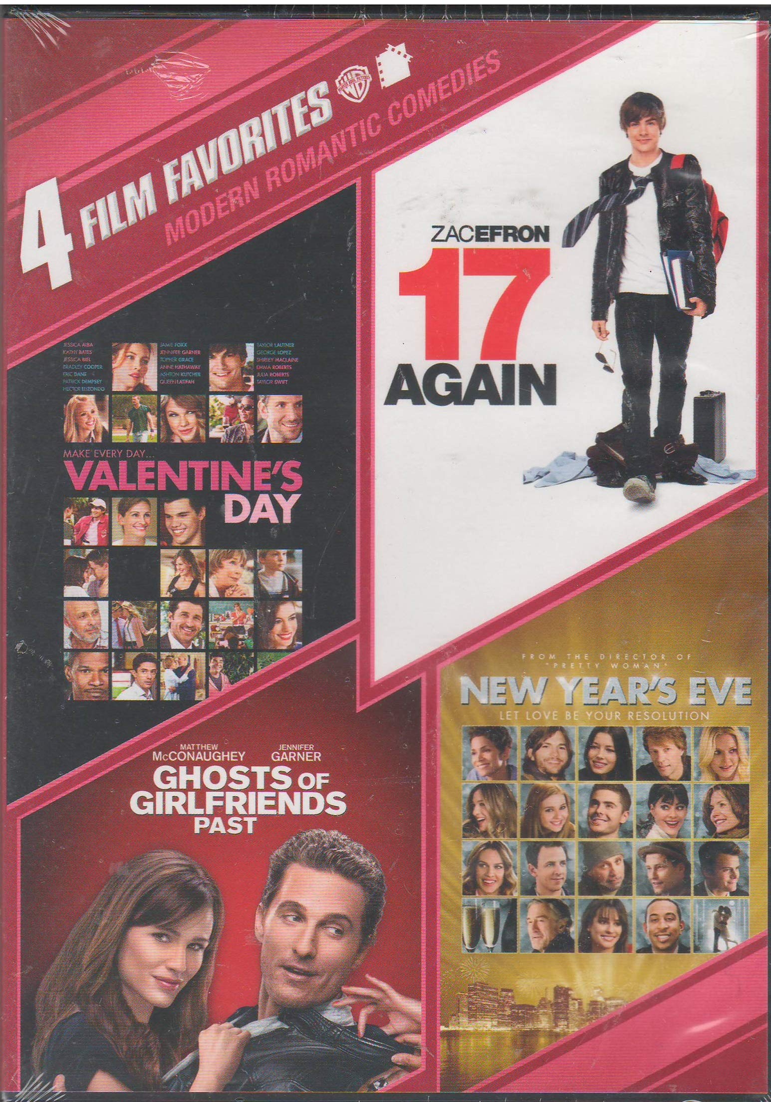 4 Film Favorites: Modern Romantic Comedies DVD Collection - Valentine's Day, 17 Again, Ghosts of Girlfriends Past & New Year's Eve - Perfect for Date Nights & Romantic Movie Marathons