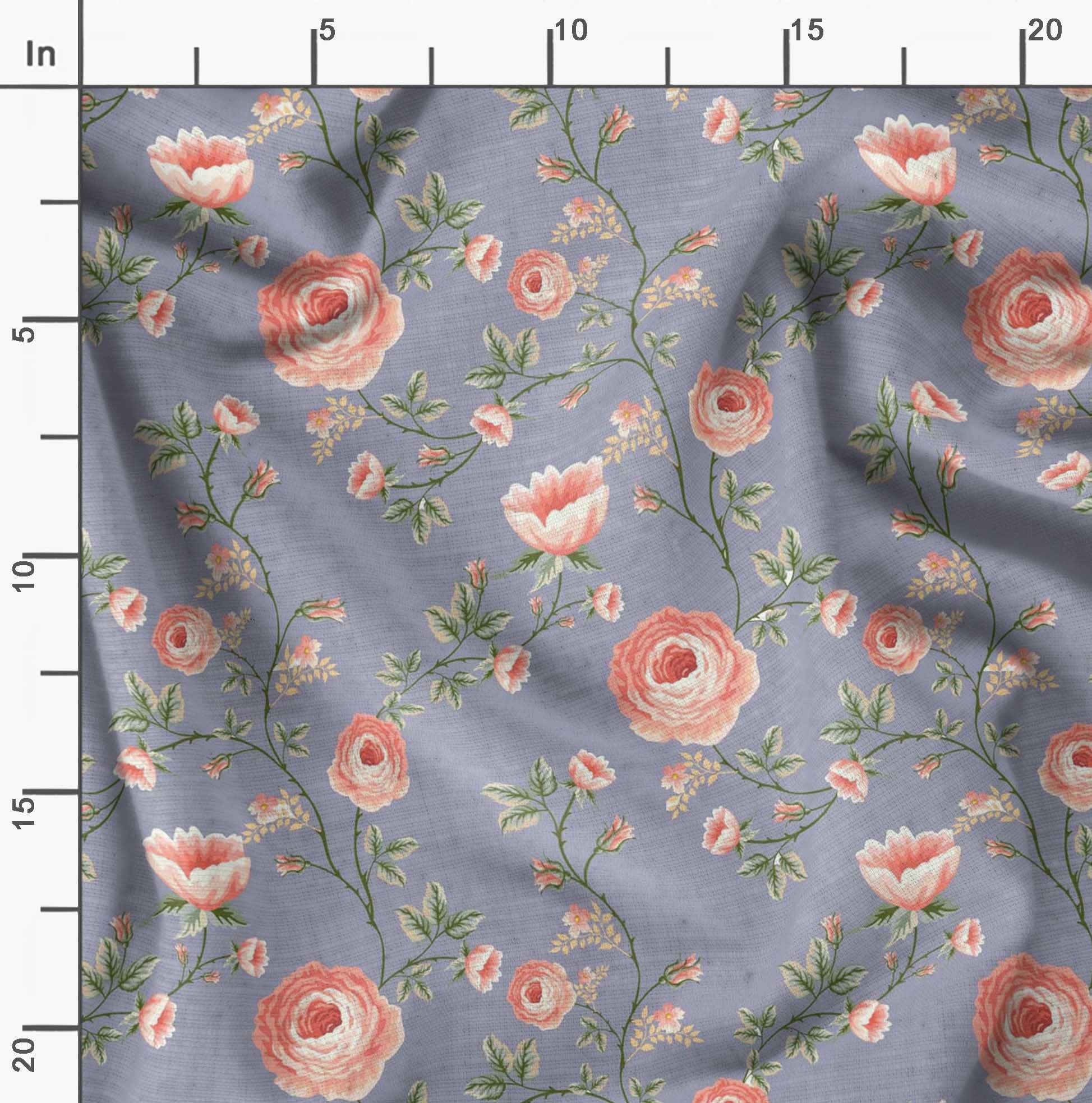 Soimoi 100% Cotton Poplin Fabric - Grey Floral Printed Material with Leaf Design - 56 Inch Wide by The Yard - Perfect for Dresses, Curtains, Quilting & DIY Craft Projects