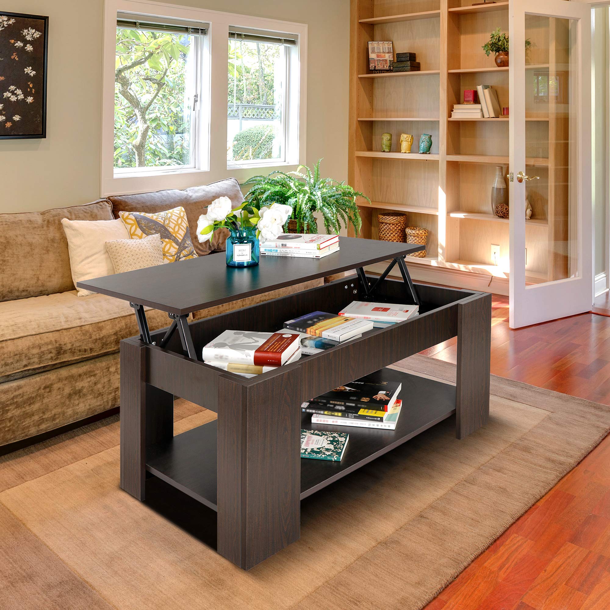 ZENY Lift Top Coffee Table with Hidden Storage Compartment & Shelves - Modern Living Room Furniture for Home Decor | Perfect for Small Spaces, Apartments & Stylish Home Organization