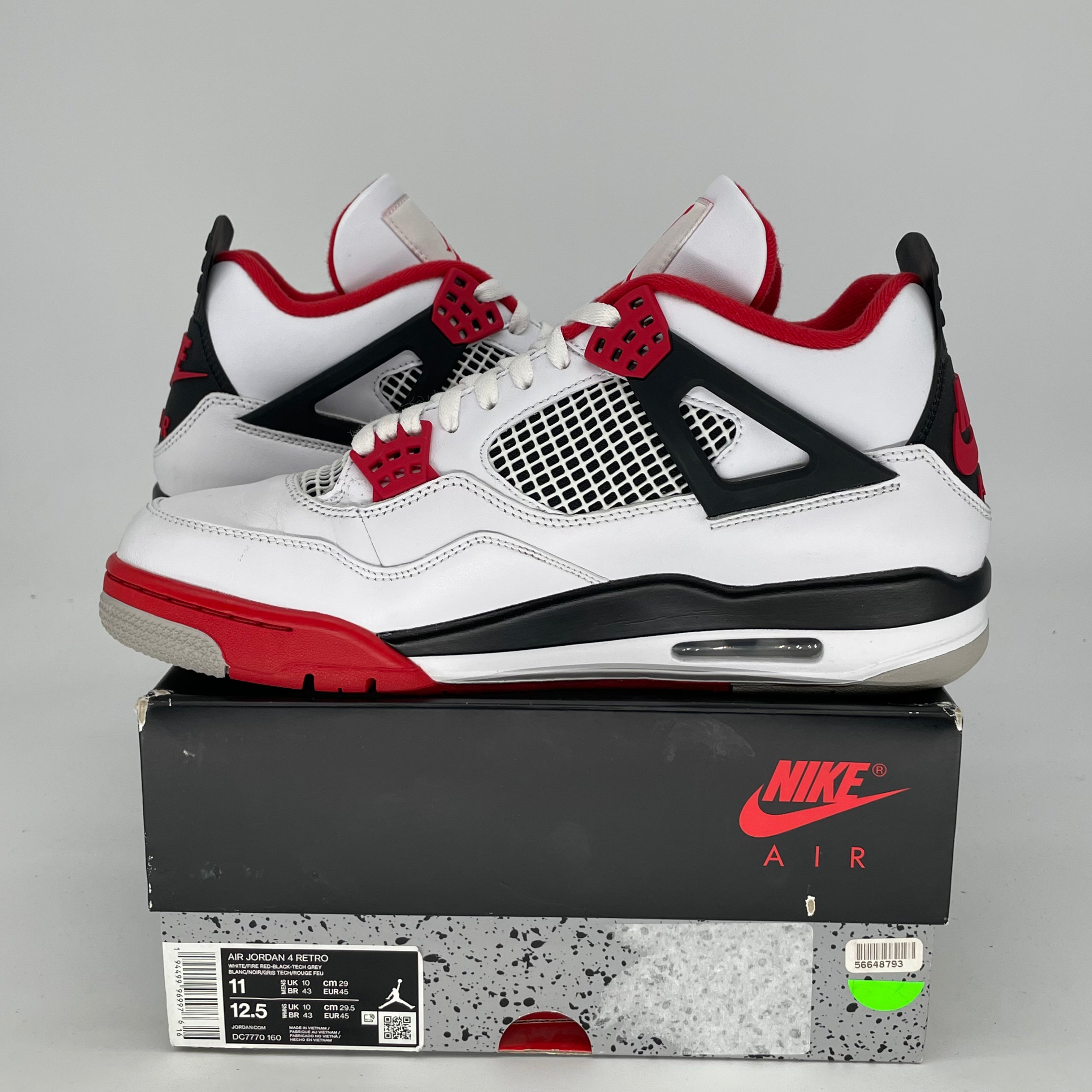 Air Jordan 4 Retro 'Fire Red' Men's Basketball Shoes - Size 11 & Women's Size 12.5 (Style Code: DC7770-160) - Perfect for Streetwear, Sneaker Collecting & Casual Sports
