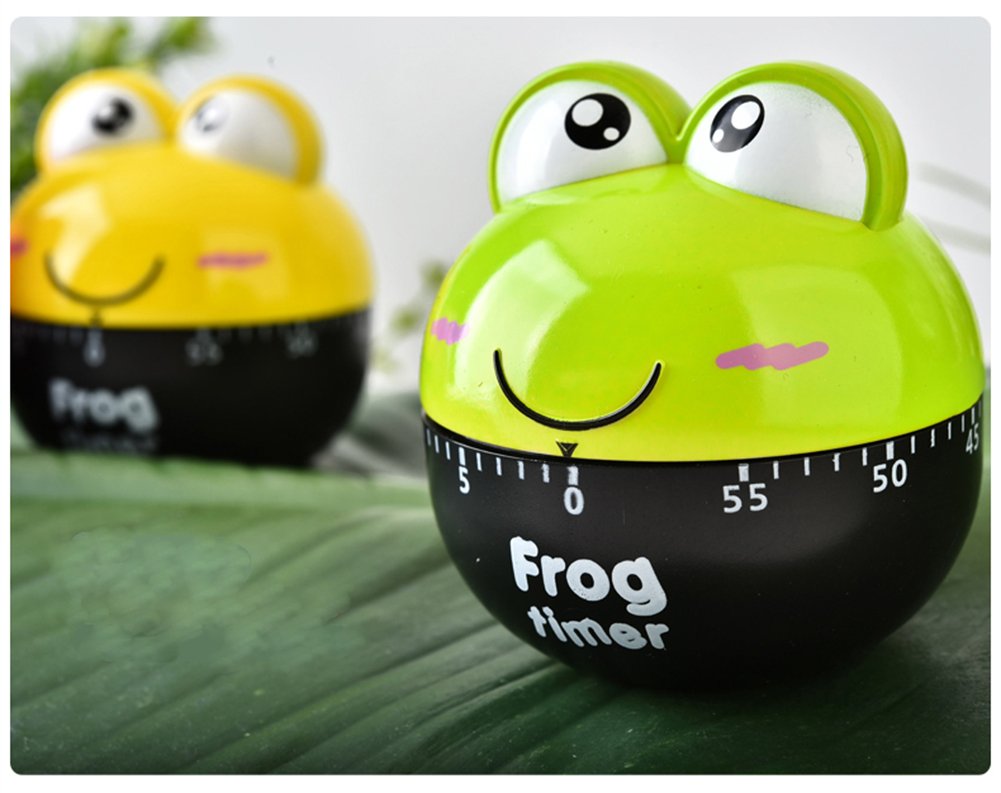 Mini Mechanical Kitchen Timer - 60 Minute Countdown with Loud Alarm, Cartoon Frog Design, Manual Wind-Up for Cooking, Baking, and Lab Use (Green)