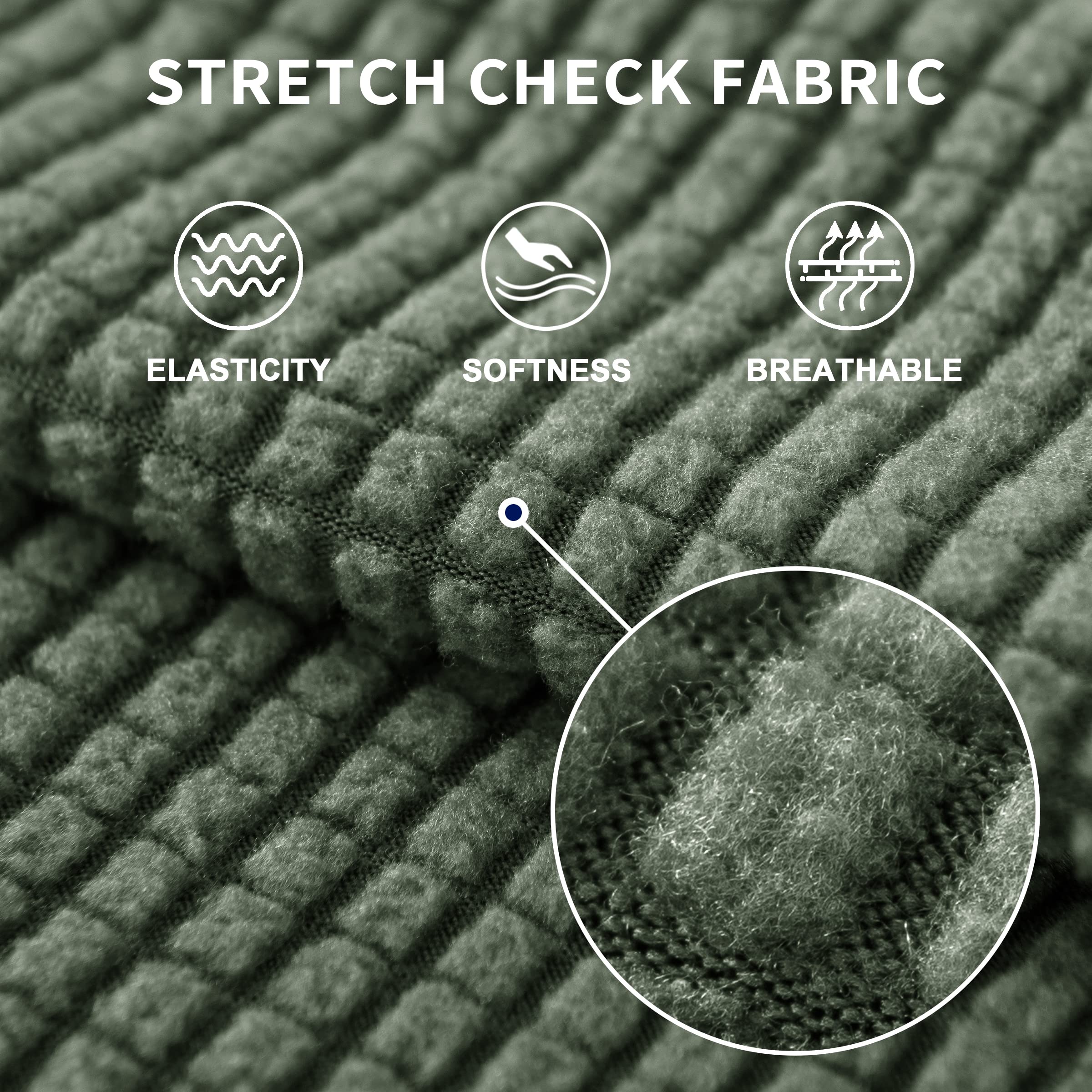 SUBRTEX 1-Piece Stretch Sofa Slipcover - Jacquard Fabric Small Checks, Washable Couch Cover for Living Room Furniture (Olive Drab, Large) - Perfect for Pet Owners & Family Gatherings