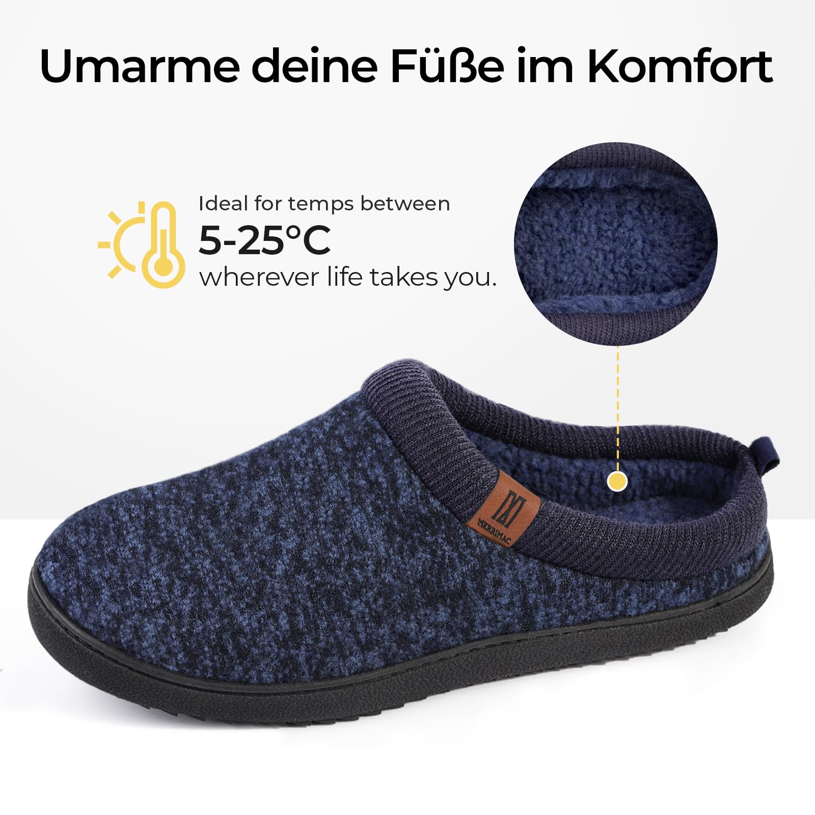 MERRIMAC Men's Slip-on Slippers - Memory Foam House Shoes for Indoor Comfort & Non-Slip Safety - Perfect for Lounging at Home, Relaxing & Light Housework