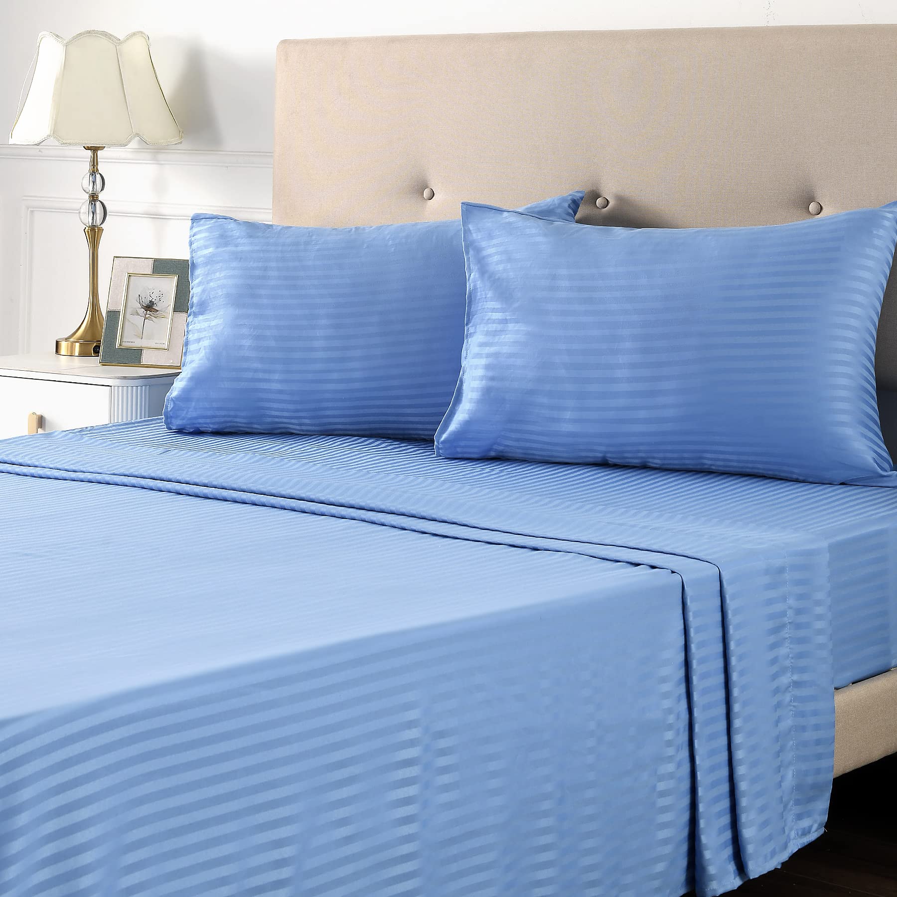 MOREFEEL Striped Queen Sheets Set - Silky Soft 1800 Thread Count Cooling Bedding with 16