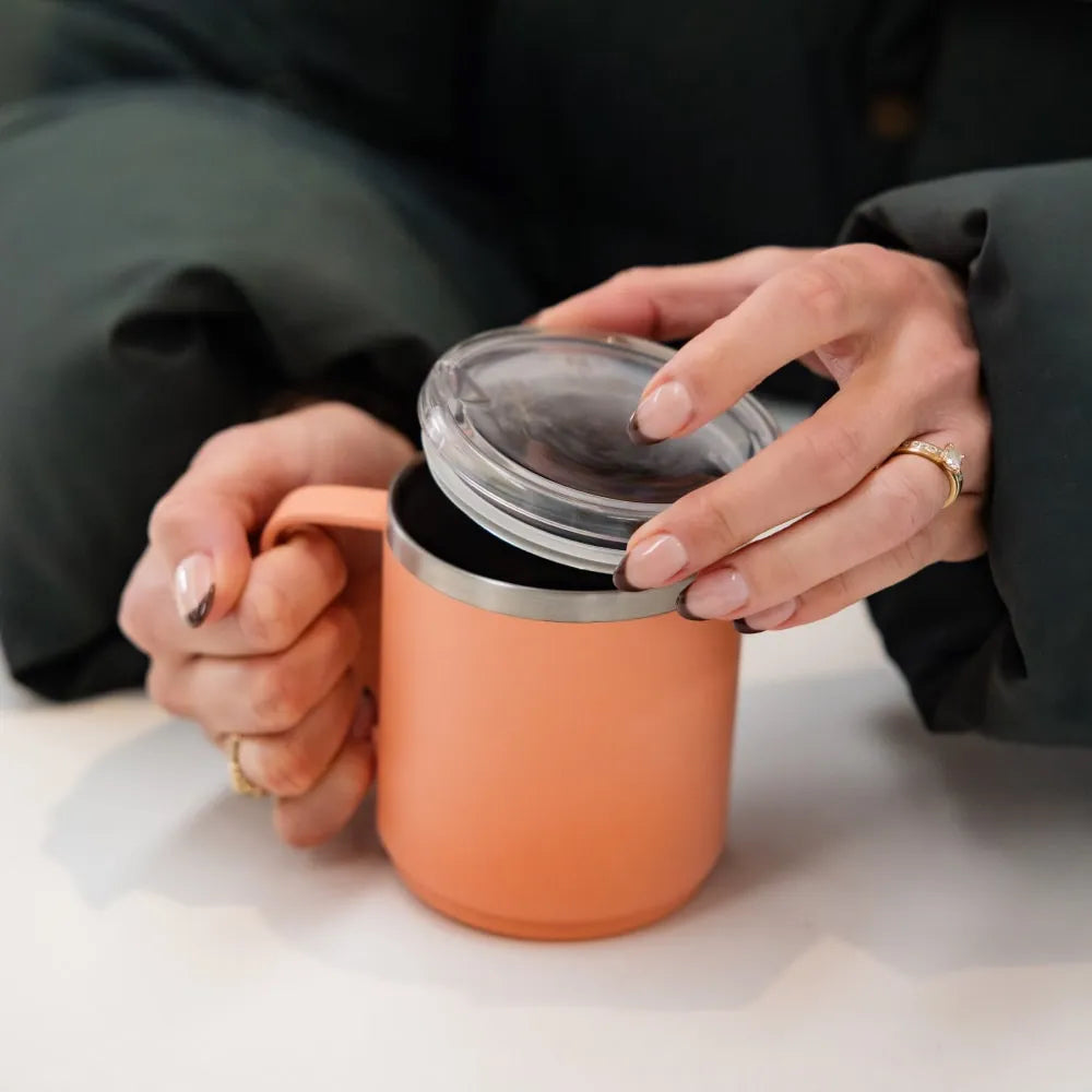 12oz Camping Mug with Handle - Durable Clay Coffee Cup for Outdoor Hiking, Picnics & Travel - Perfect for Hot & Cold Beverages