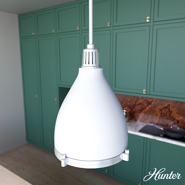Hunter Bluff View 1-Light White Pendant Light Fixture - Modern Ceiling Lighting for Kitchen, Dining Room & Bedroom