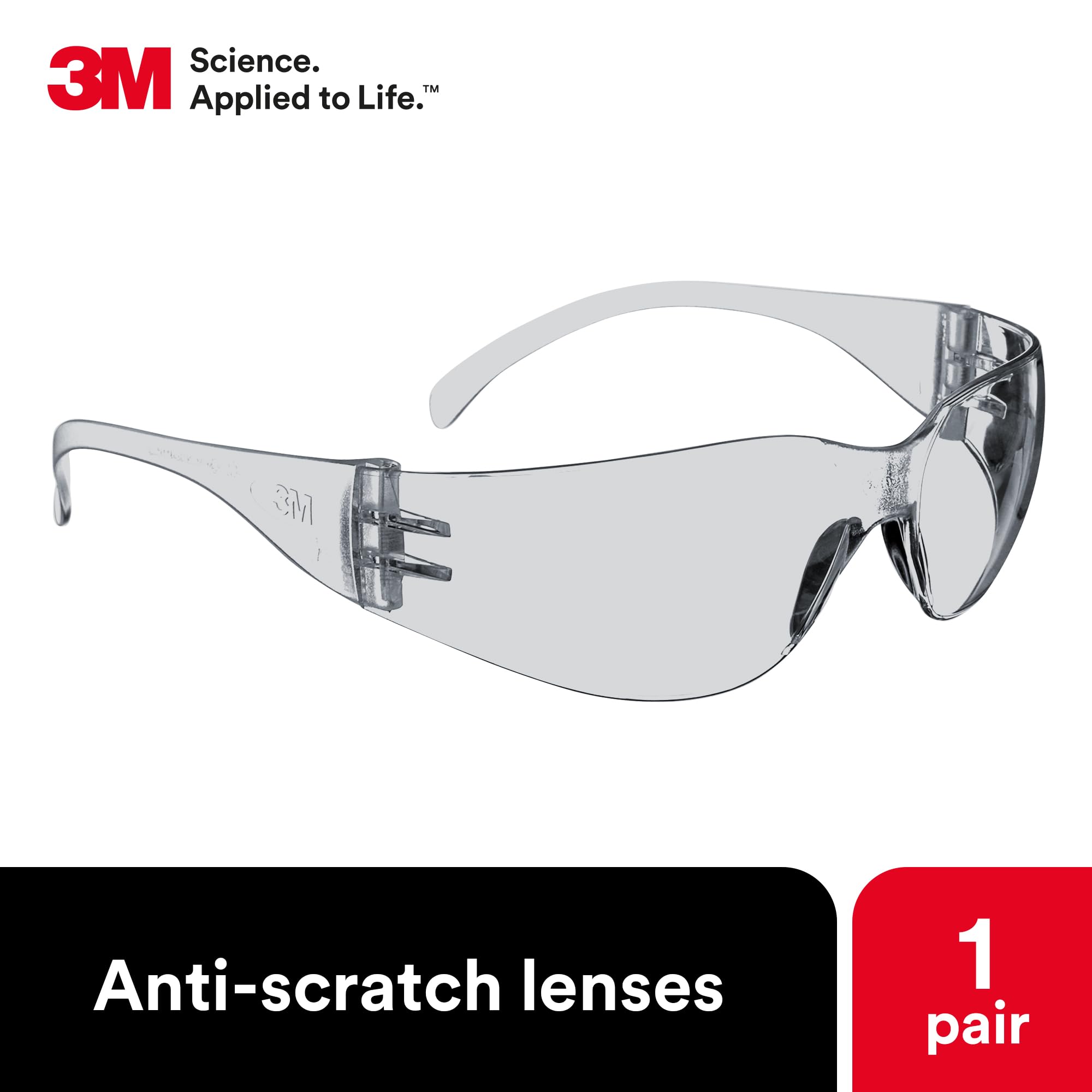 3M Virtua Safety Glasses - ANSI Z87.1 Certified, Clear Hard Coat Lens & Frame, Unisex Protective Eyewear for Indoor/Outdoor Use | Lightweight, Wraparound Design with UVA/UVB/UVC Protection | Ideal for Construction, Lab Work, Woodworking & DIY Projects