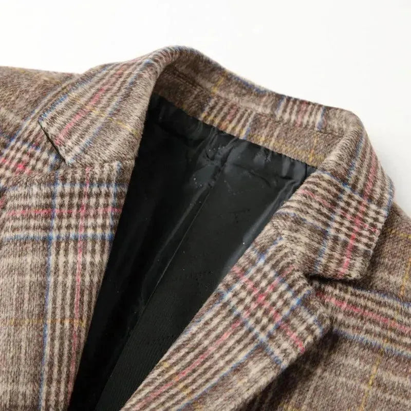 Classic Plaid Men's Overcoat - Stylish Winter Wool Coat for Business & Casual Wear - Perfect for Office, Travel & Outdoor Activities