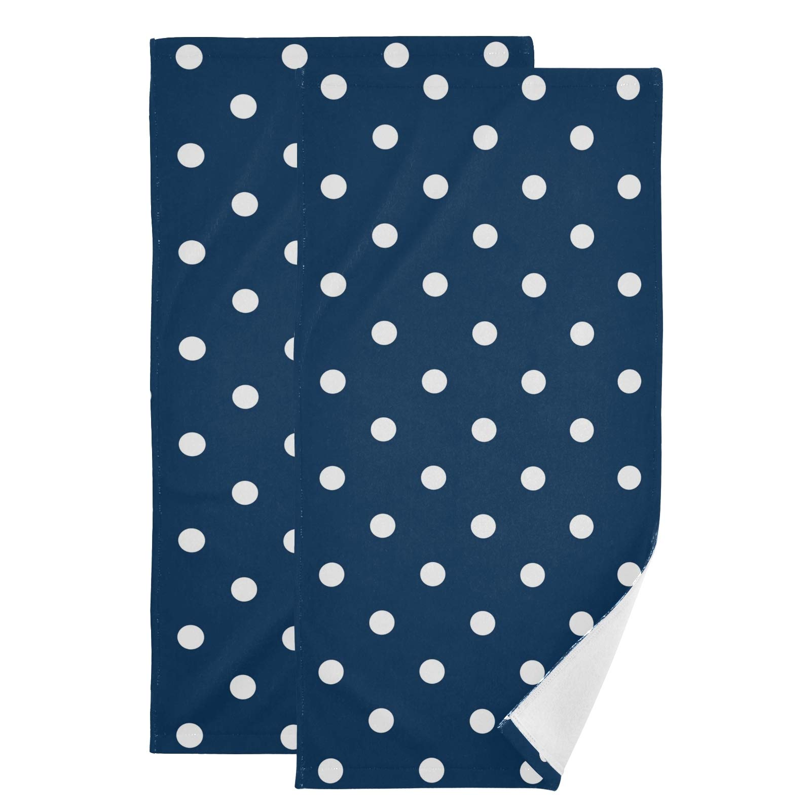 Qilmy 2-Pack Absorbent Bath Towels & Washcloths for Bathroom, Face, Hands - Soft & Quick-Drying Gym, Shower, Travel Towels - Navy Blue Polka Dot - Perfect for Home, Spa & Hotel Use